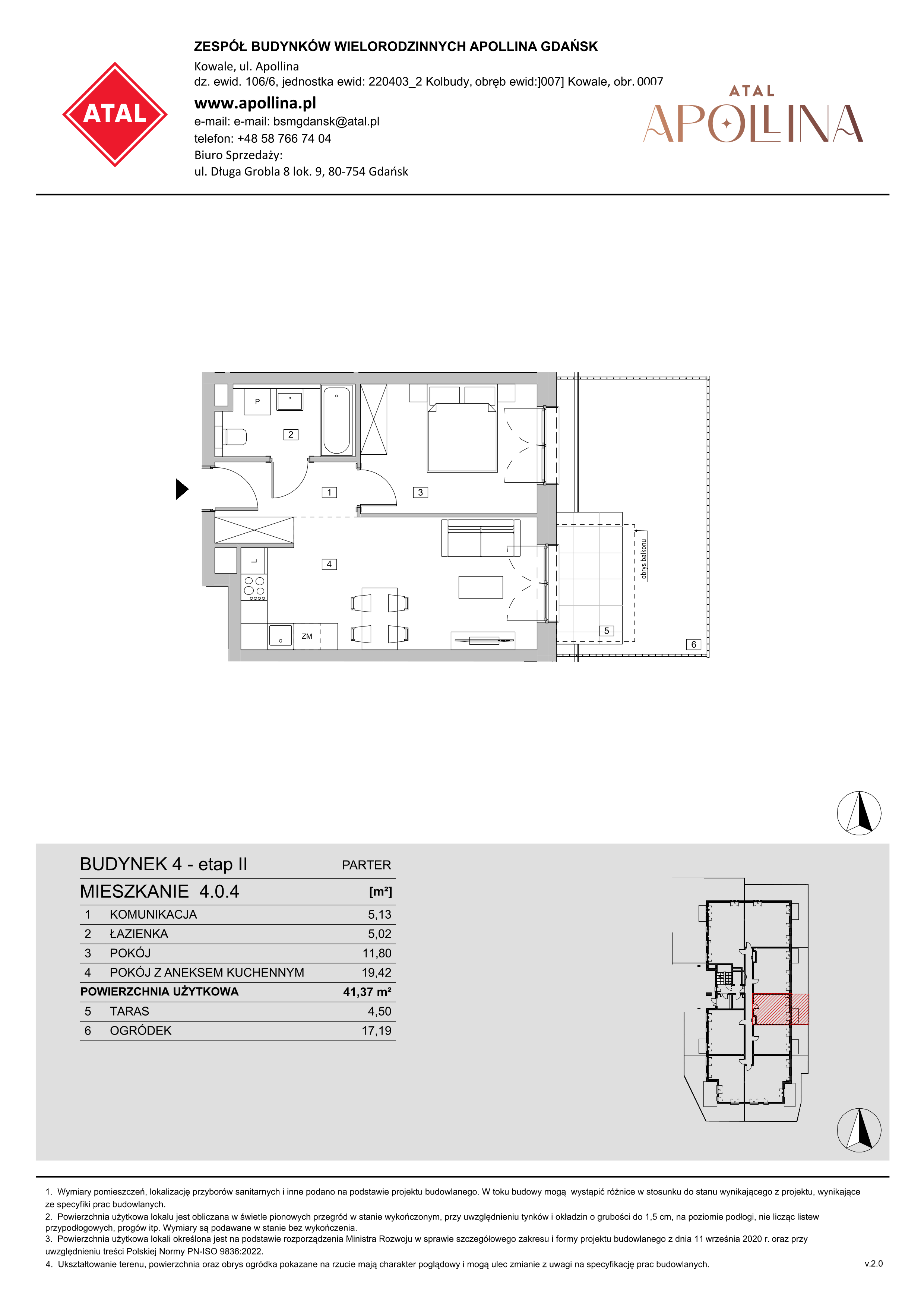 Mieszkanie 41,37 m², parter, oferta nr 4.0.4, ATAL Apollina II, Kowale, ul. Apollina-idx