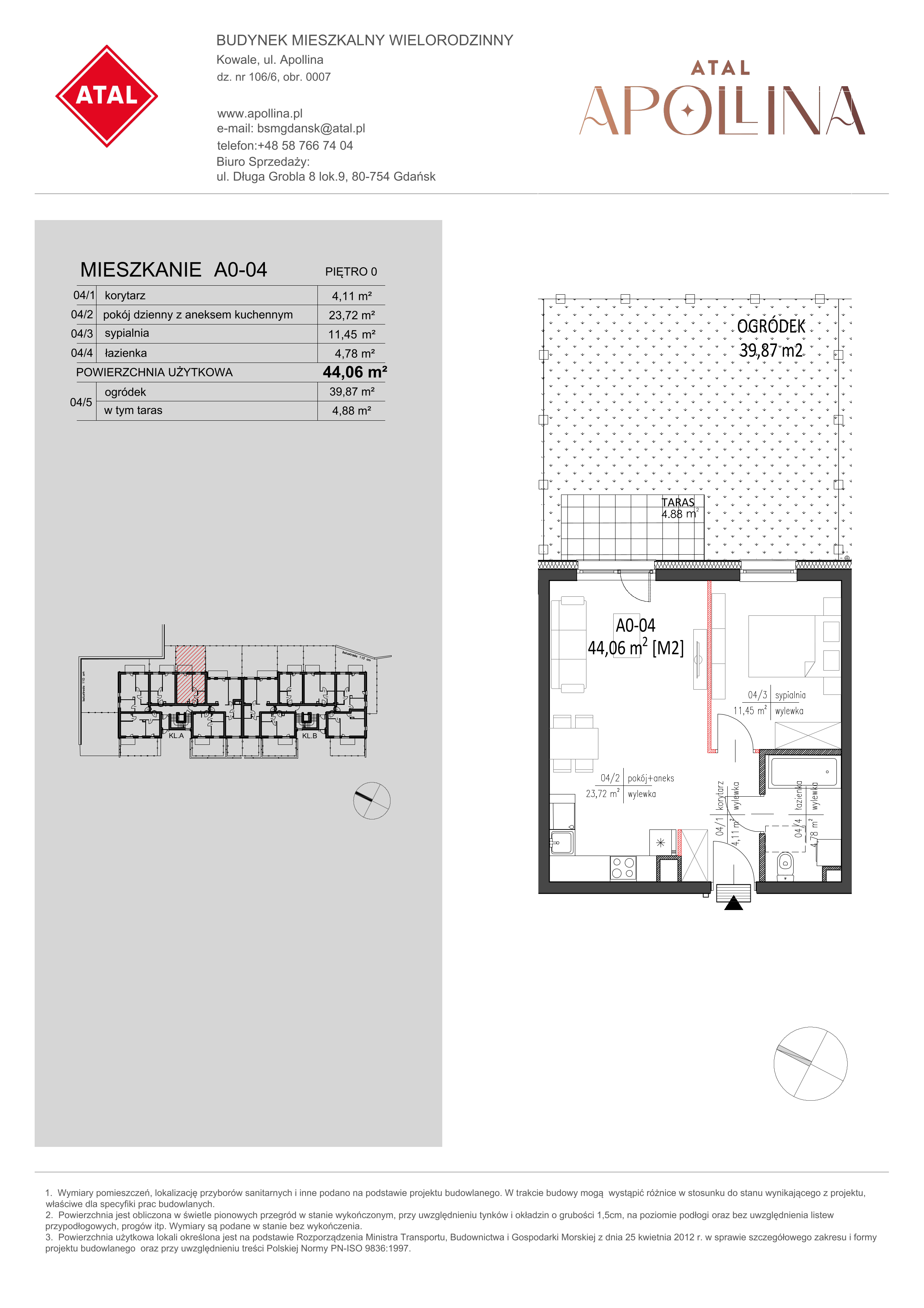 Mieszkanie 44,06 m², parter, oferta nr A0-04, ATAL Apollina, Kowale, ul. Apollina-idx