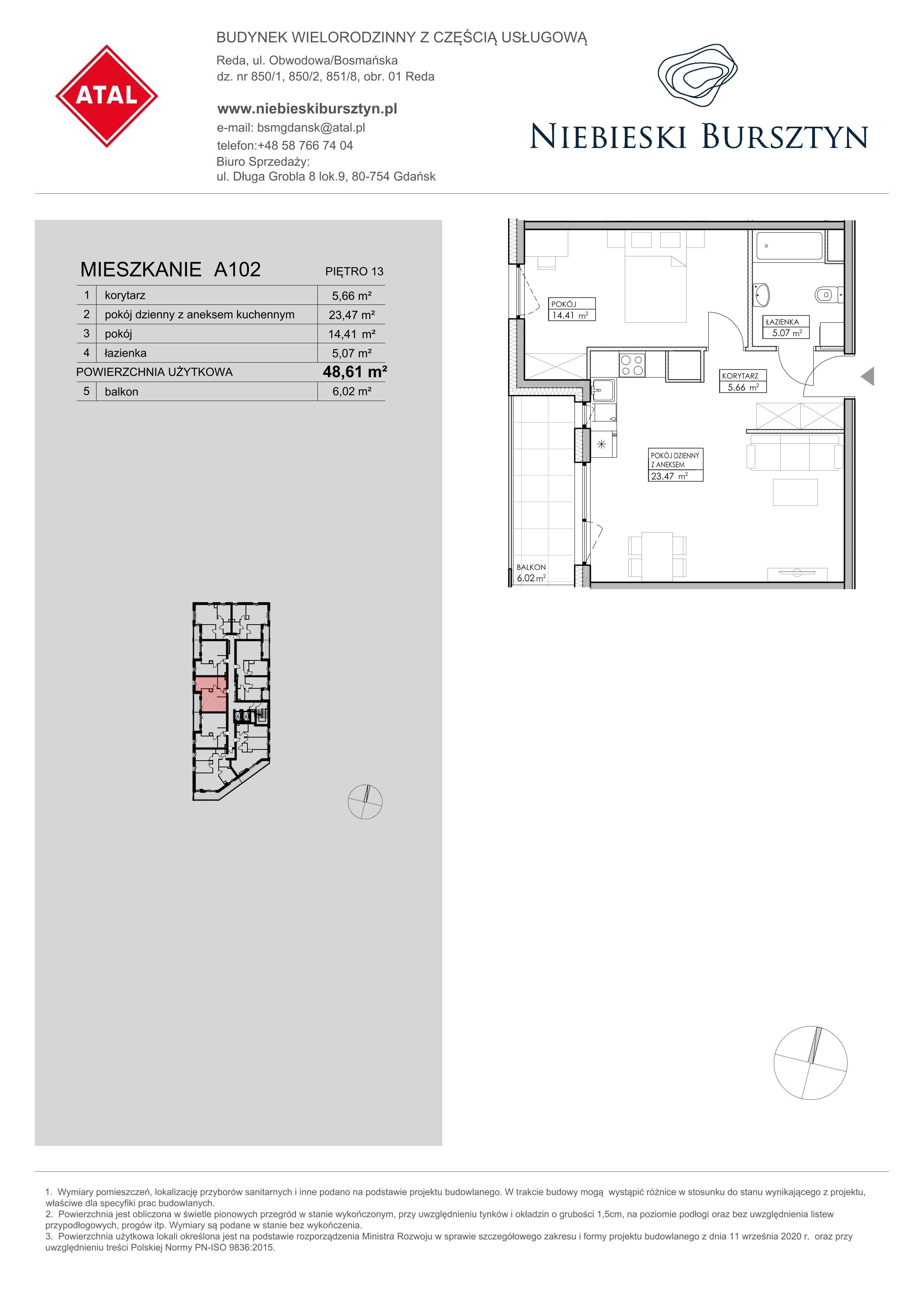 Mieszkanie 48,61 m², piętro 13, oferta nr A102, Niebieski Bursztyn, Reda, ul. Bosmańska-idx