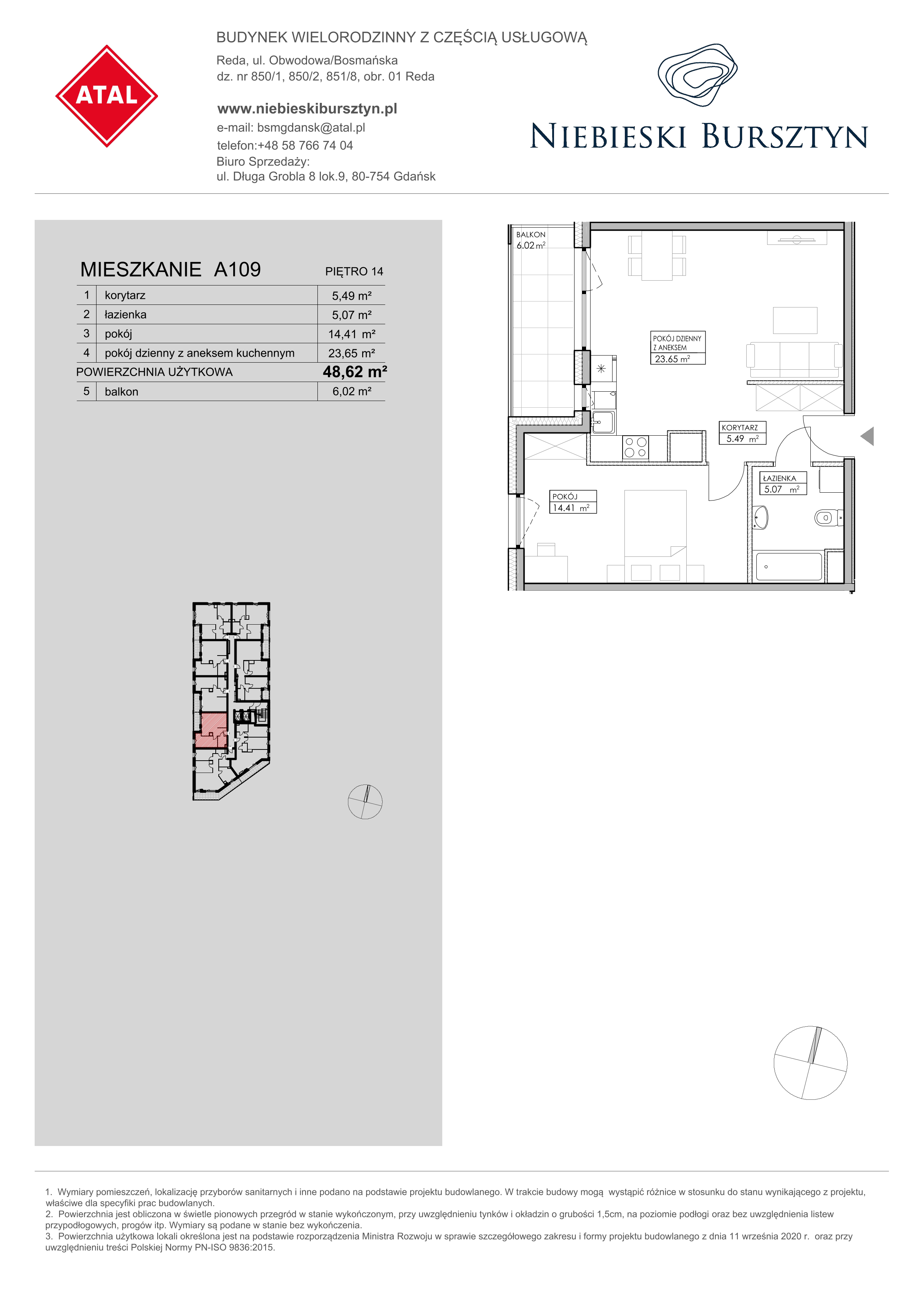 Mieszkanie 48,62 m², piętro 14, oferta nr A109, Niebieski Bursztyn, Reda, ul. Bosmańska-idx