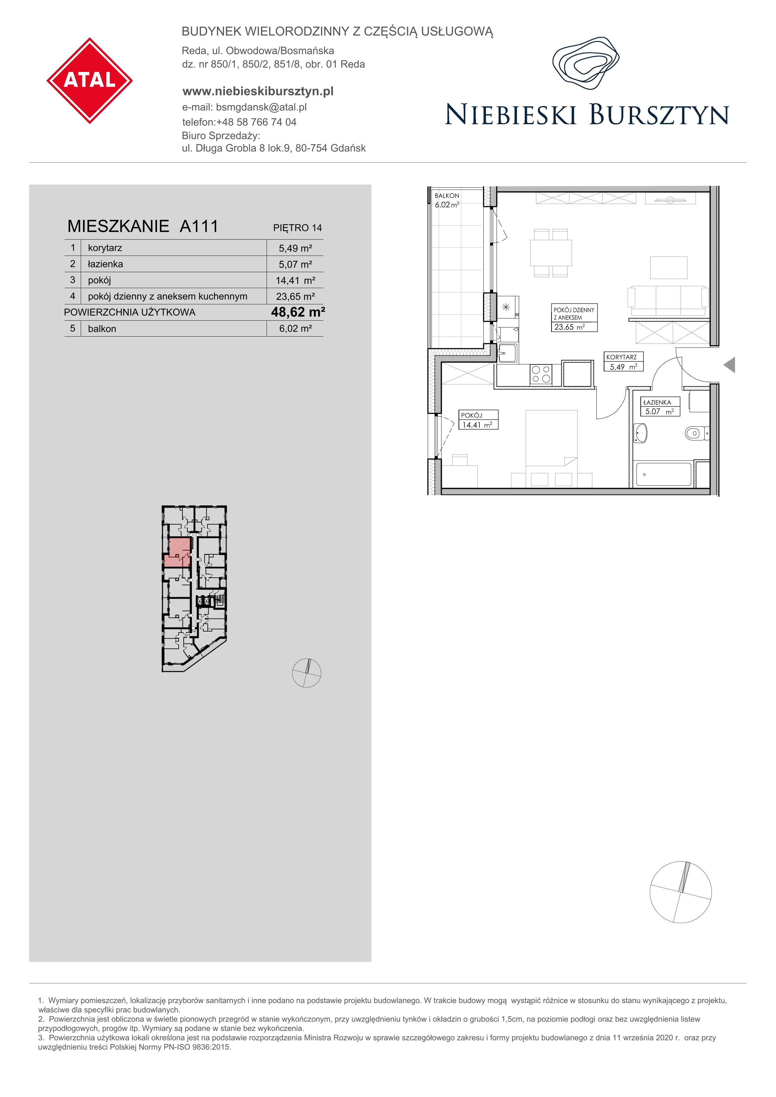 Mieszkanie 48,62 m², piętro 14, oferta nr A111, Niebieski Bursztyn, Reda, ul. Bosmańska-idx