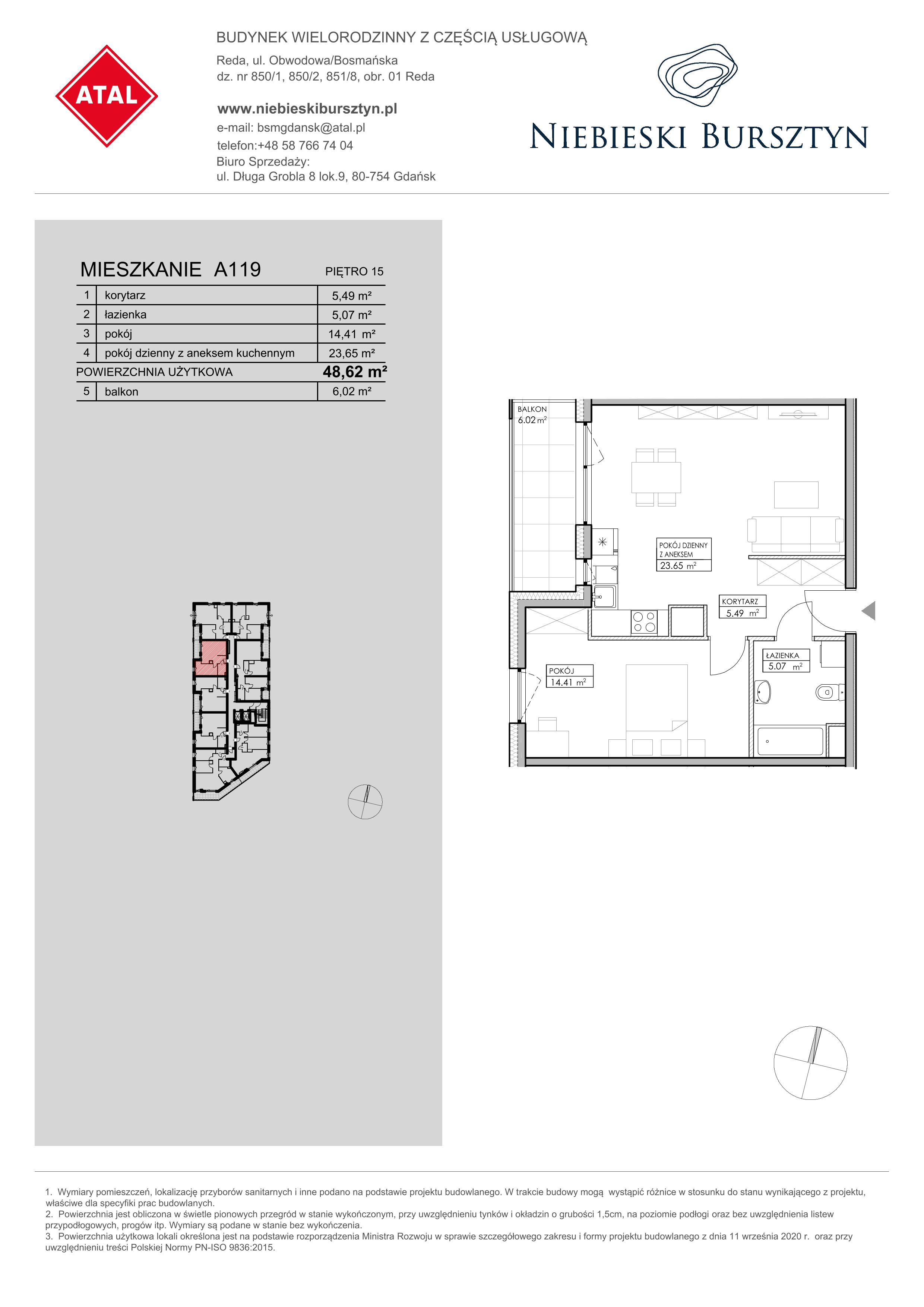 Mieszkanie 48,62 m², piętro 15, oferta nr A119, Niebieski Bursztyn, Reda, ul. Bosmańska-idx