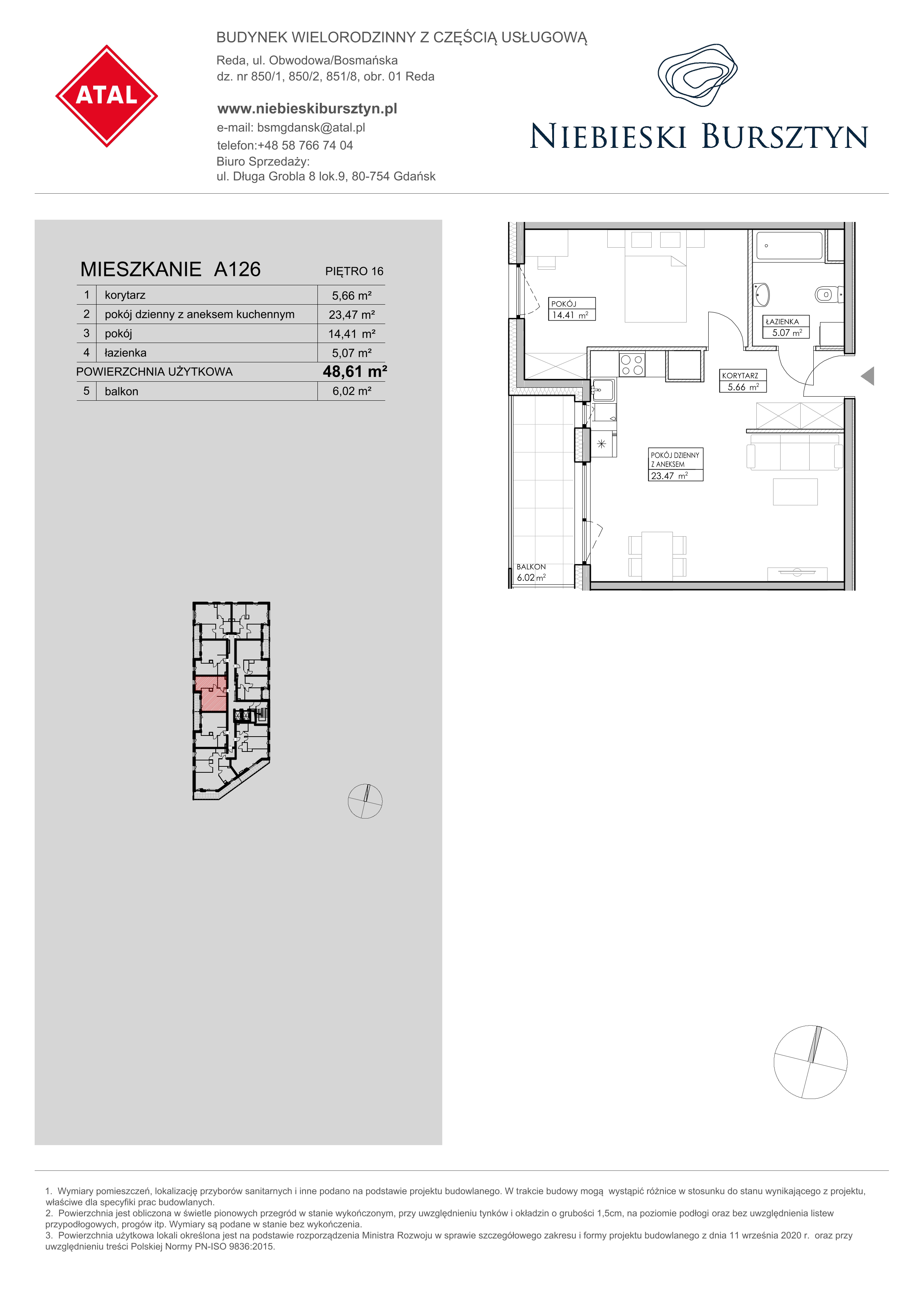 Mieszkanie 48,61 m², piętro 16, oferta nr A126, Niebieski Bursztyn, Reda, ul. Bosmańska-idx