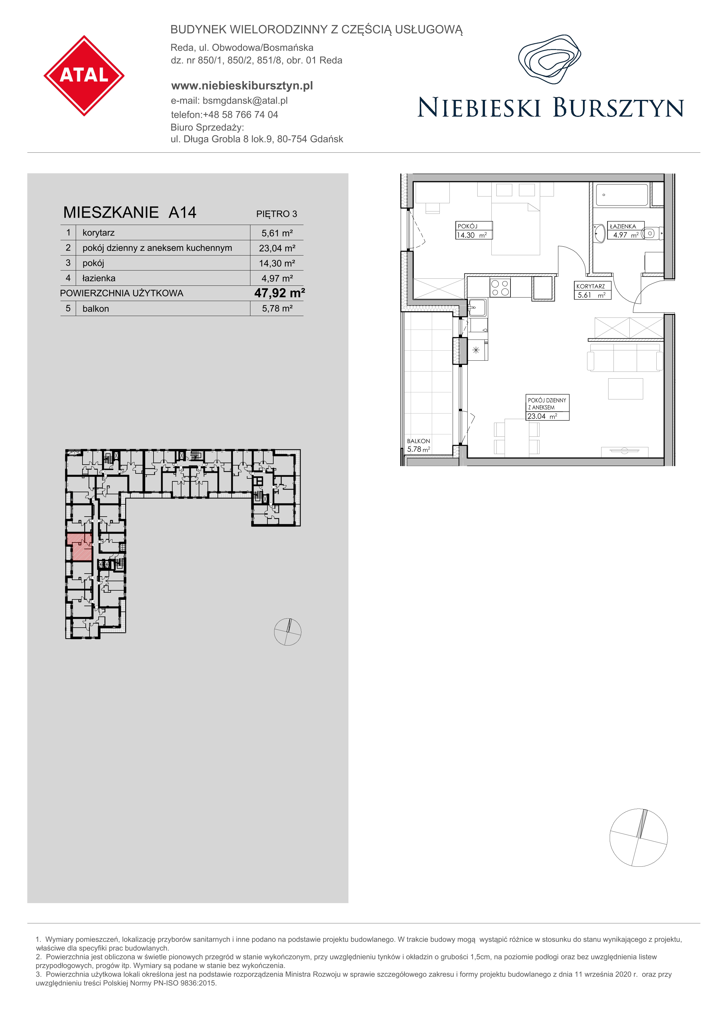 Mieszkanie 47,92 m², piętro 3, oferta nr A14, Niebieski Bursztyn, Reda, ul. Bosmańska-idx