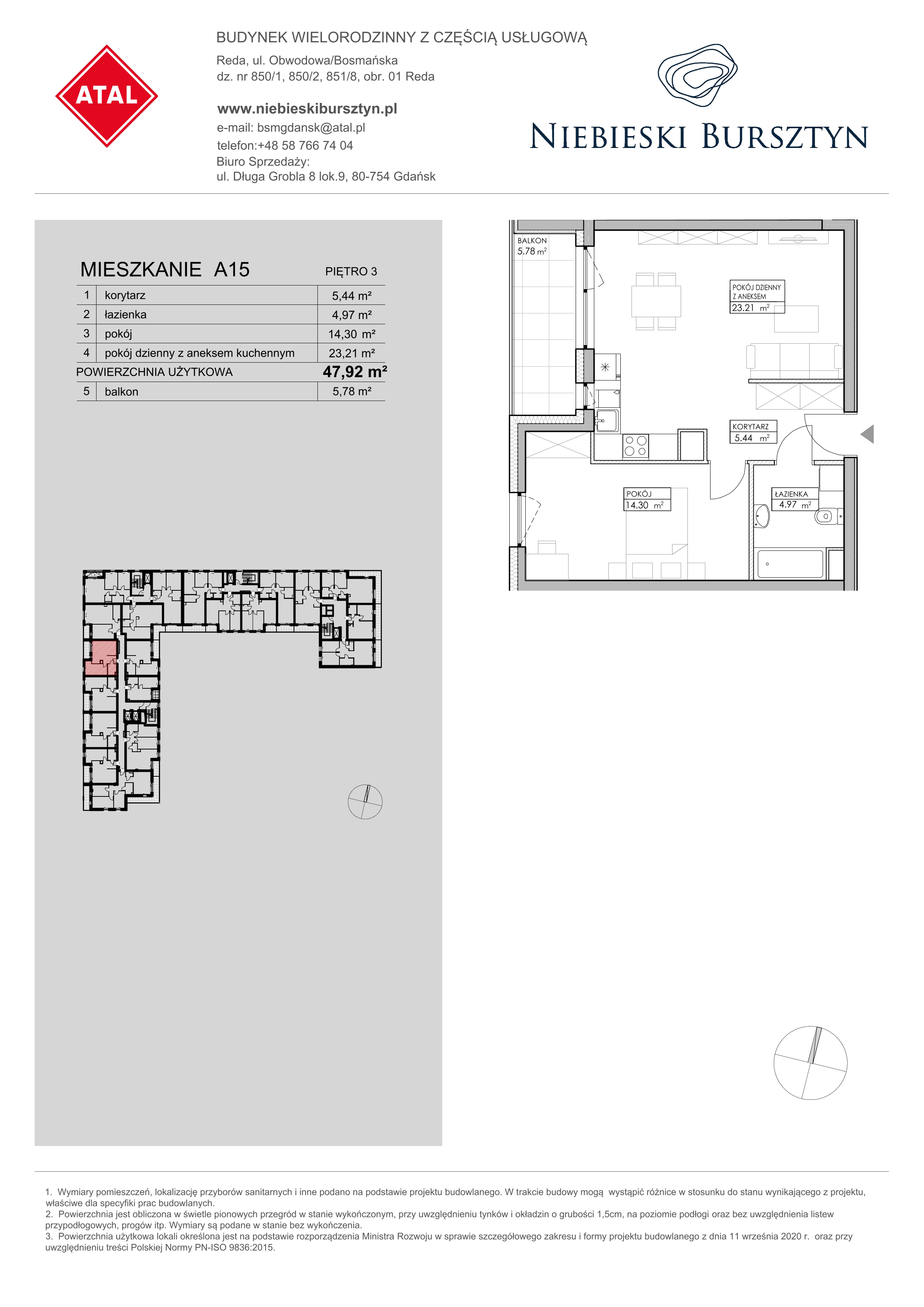 Mieszkanie 47,92 m², piętro 3, oferta nr A15, Niebieski Bursztyn, Reda, ul. Bosmańska-idx