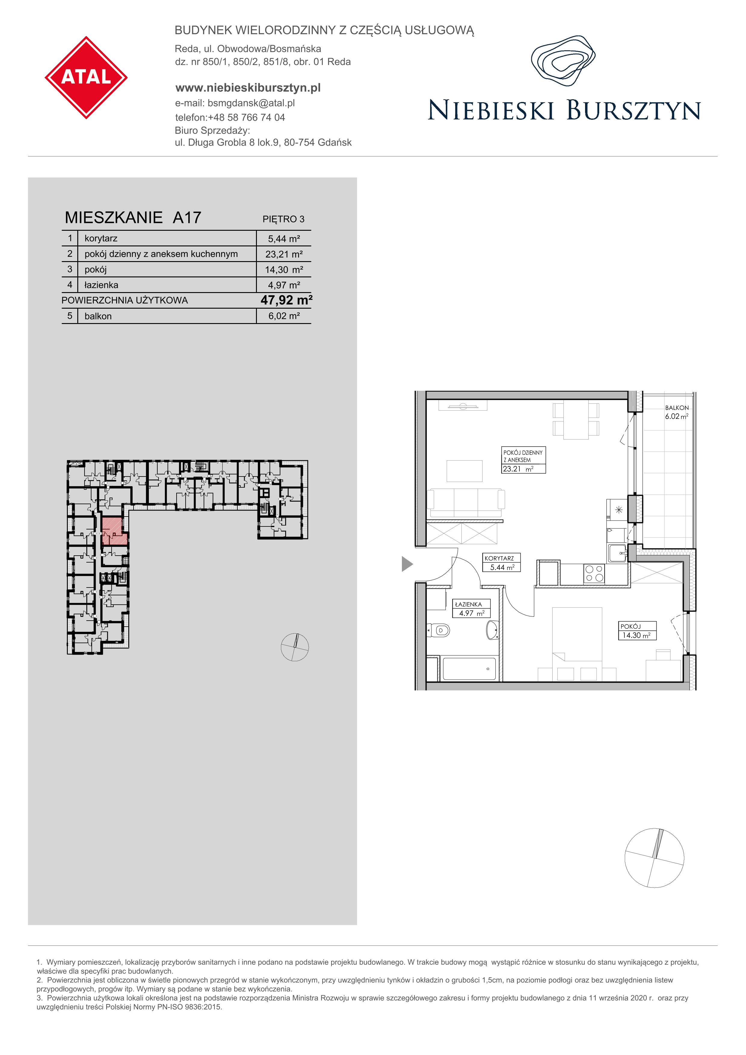 Mieszkanie 47,92 m², piętro 3, oferta nr A17, Niebieski Bursztyn, Reda, ul. Bosmańska-idx