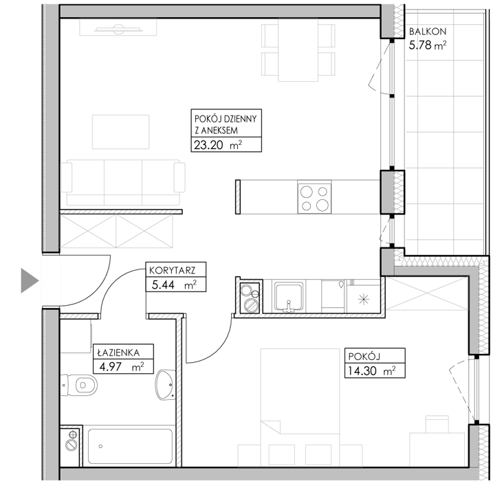 Mieszkanie 47,92 m², piętro 4, oferta nr A26, Niebieski Bursztyn, Reda, ul. Bosmańska-idx