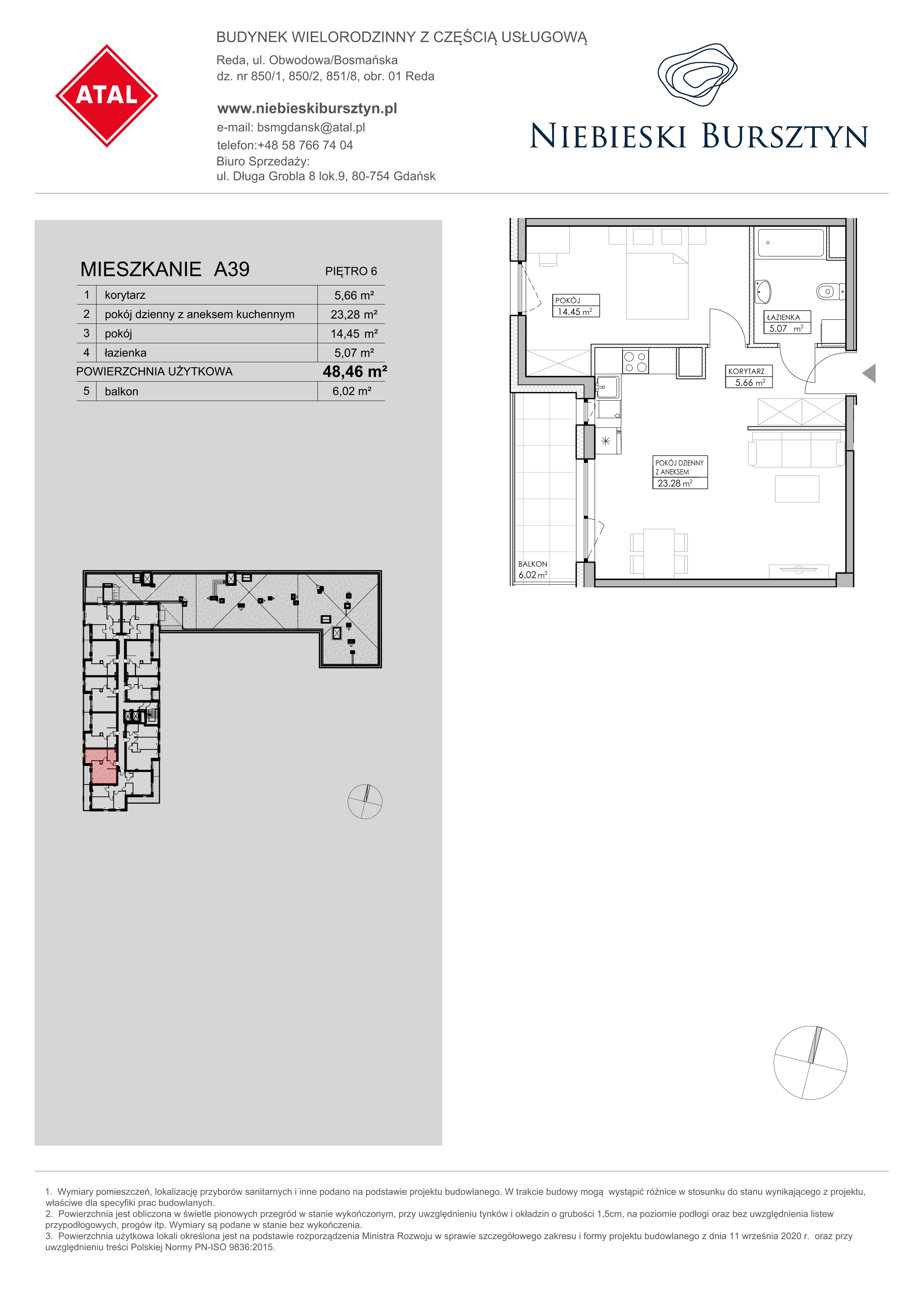 Mieszkanie 48,46 m², piętro 6, oferta nr A39, Niebieski Bursztyn, Reda, ul. Bosmańska-idx