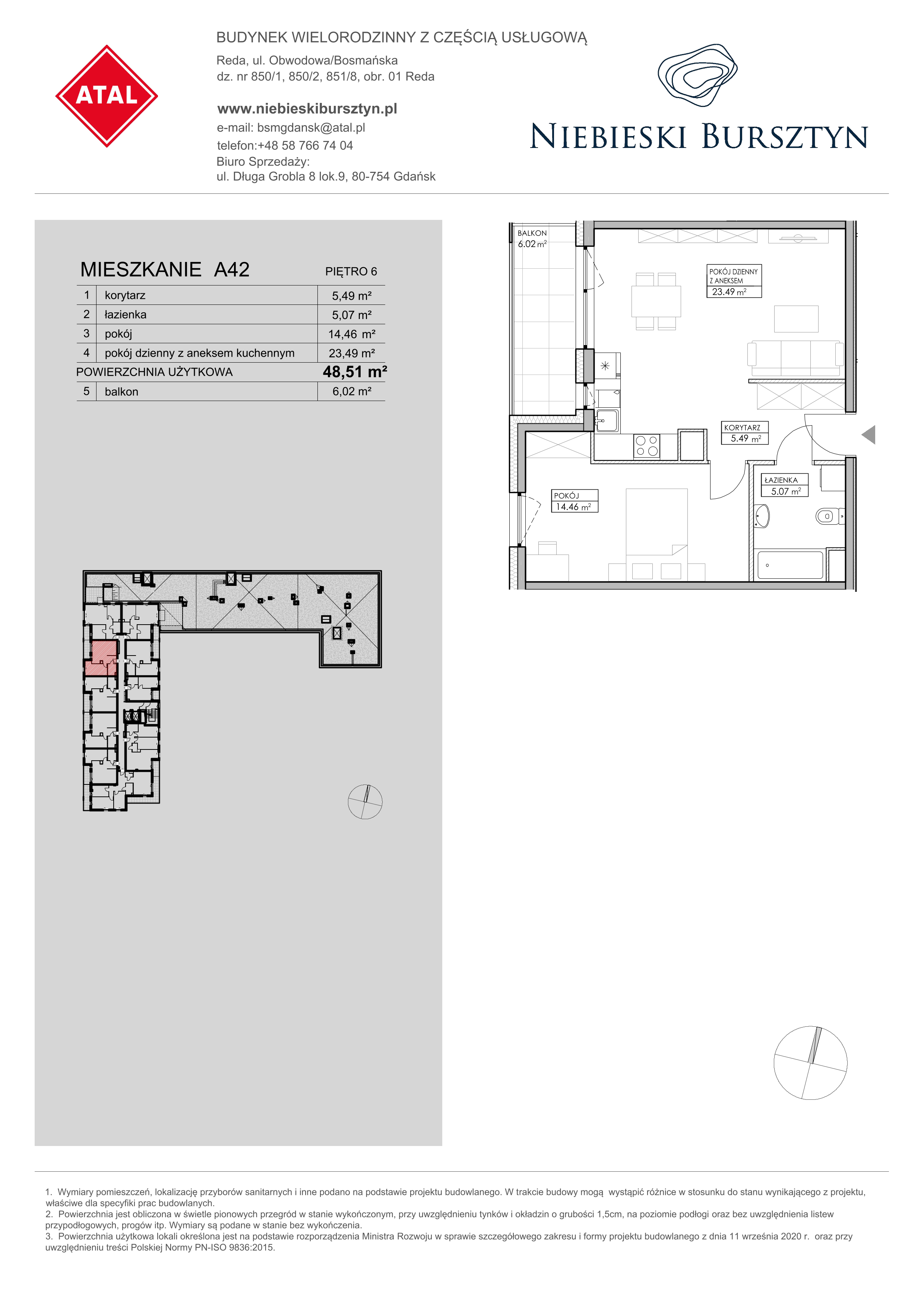 Mieszkanie 48,51 m², piętro 6, oferta nr A42, Niebieski Bursztyn, Reda, ul. Bosmańska-idx