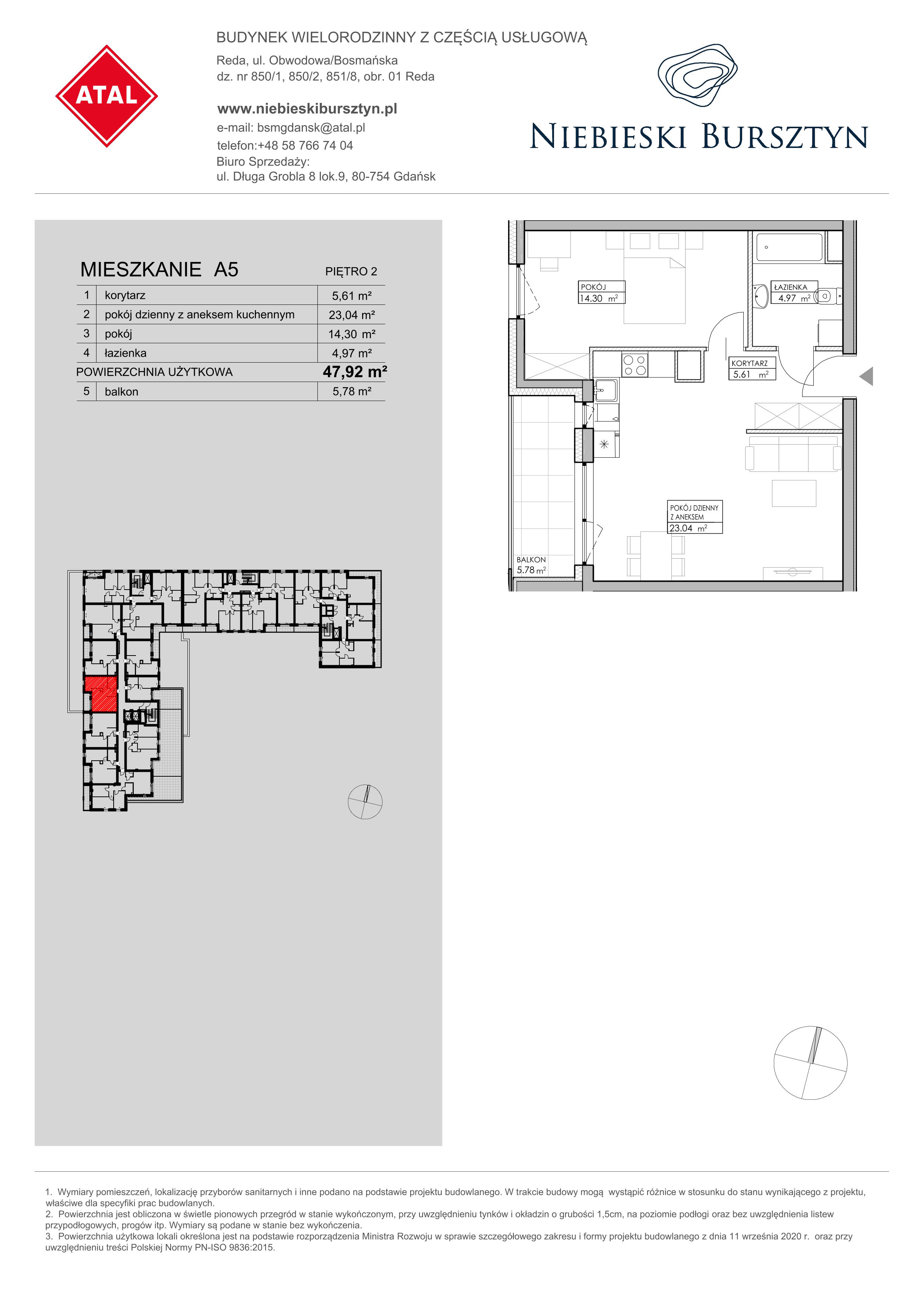 Mieszkanie 47,92 m², piętro 2, oferta nr A5, Niebieski Bursztyn, Reda, ul. Bosmańska-idx