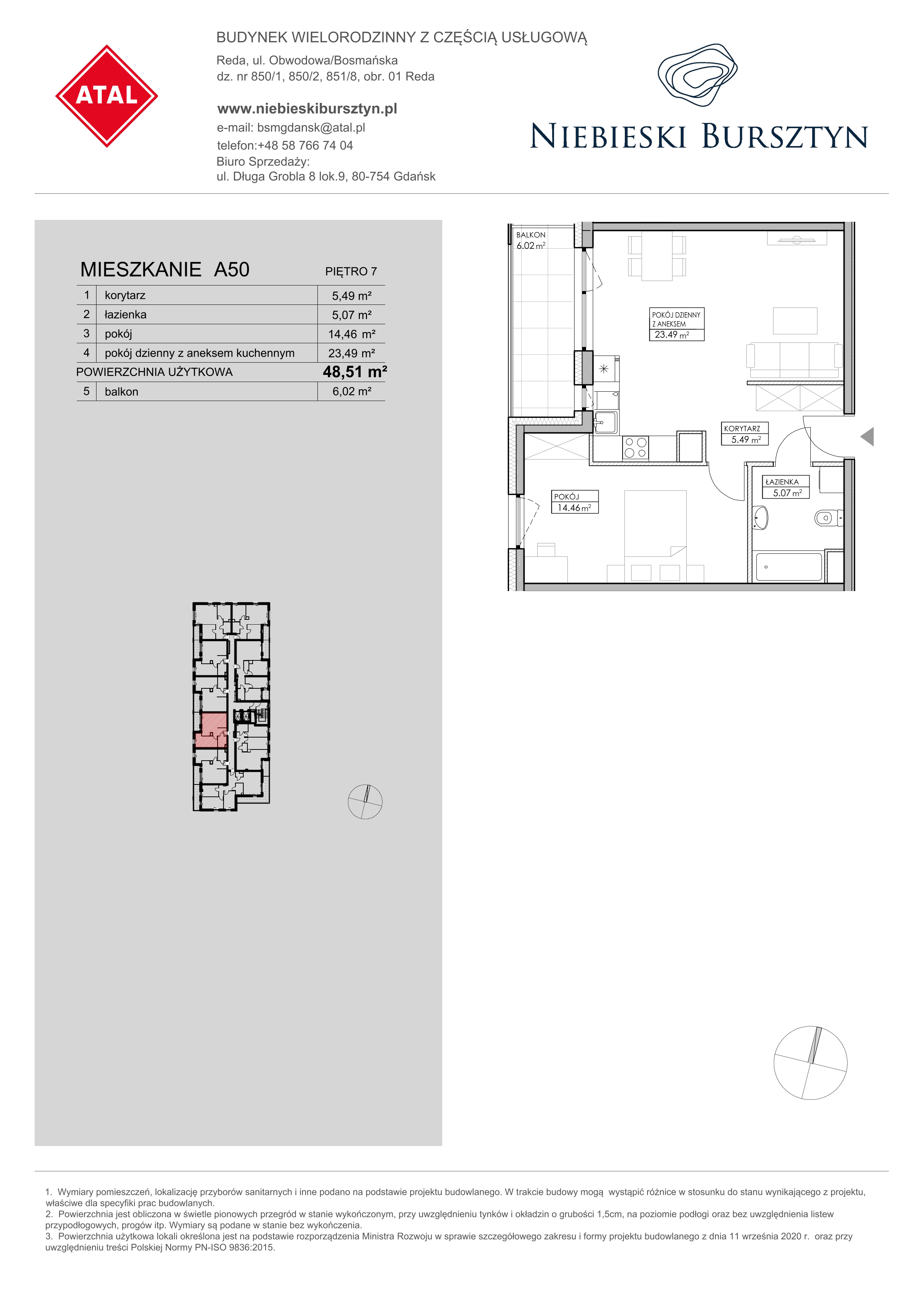 Mieszkanie 48,51 m², piętro 7, oferta nr A50, Niebieski Bursztyn, Reda, ul. Bosmańska-idx