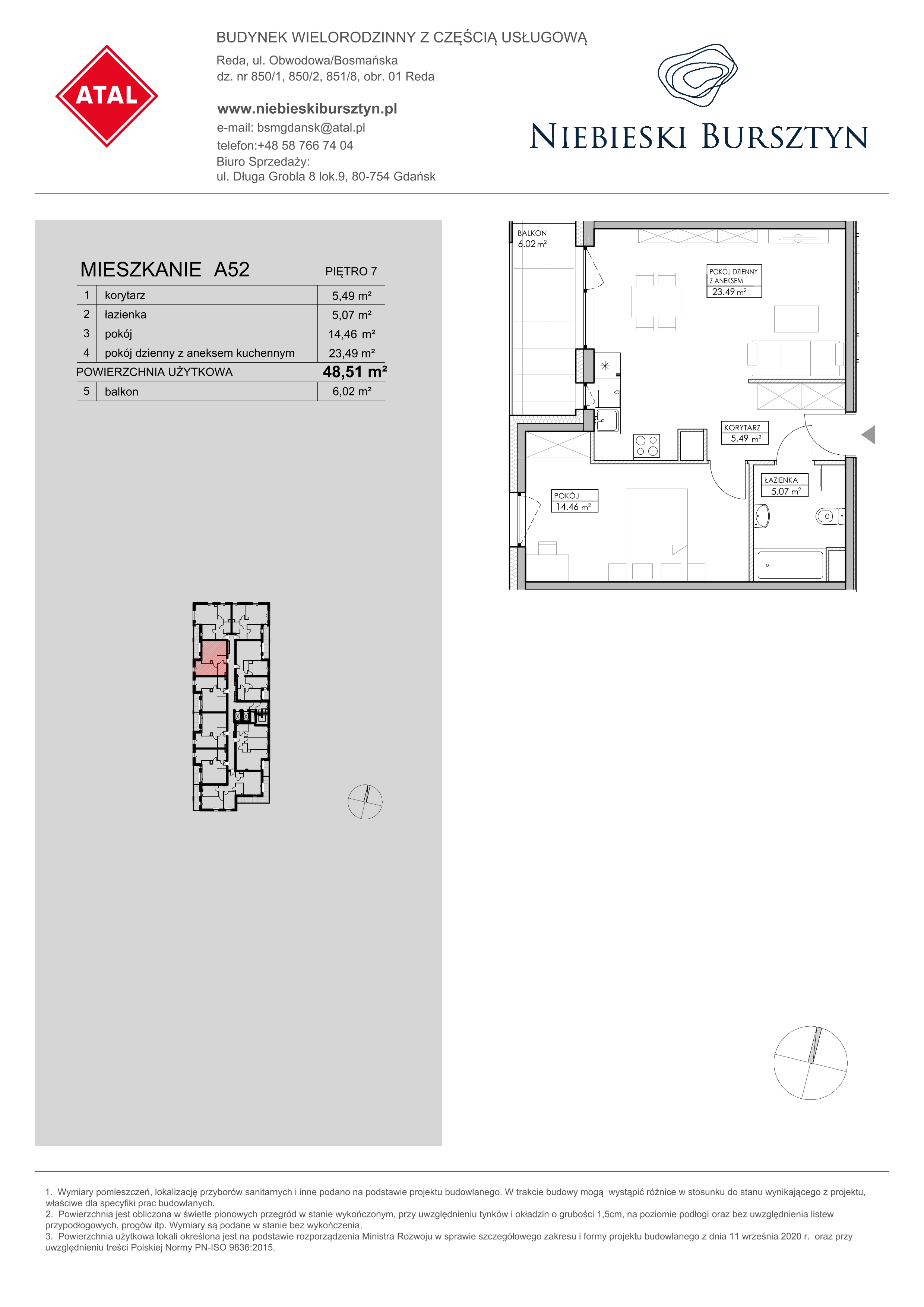 Mieszkanie 48,51 m², piętro 7, oferta nr A52, Niebieski Bursztyn, Reda, ul. Bosmańska-idx