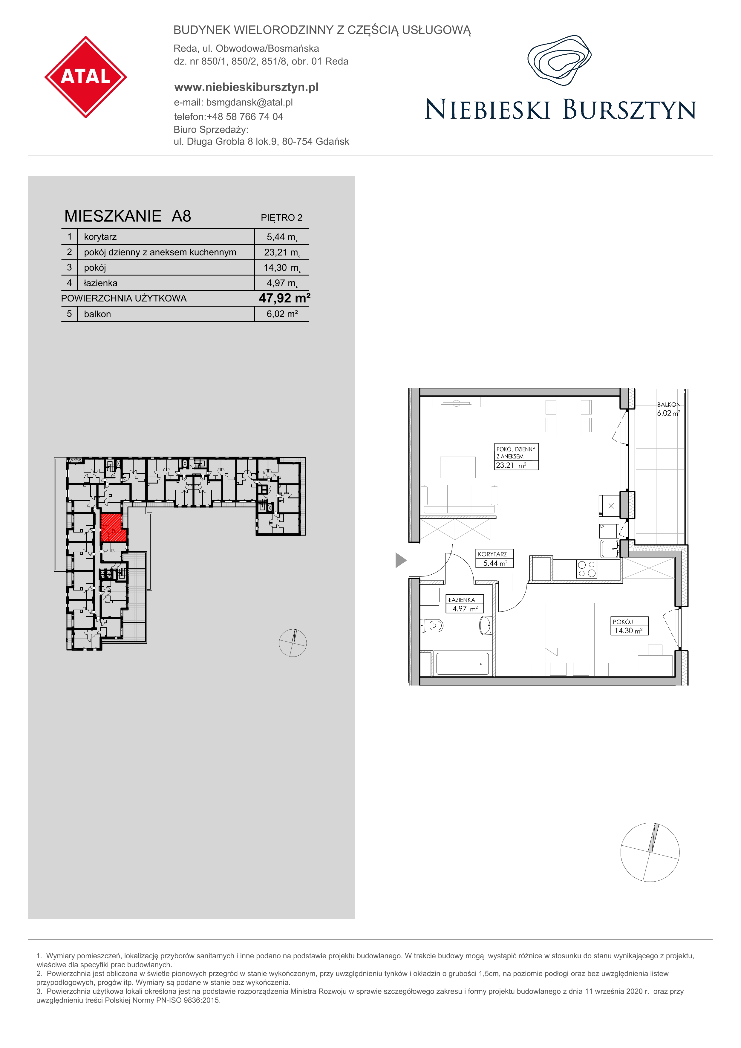 Mieszkanie 47,92 m², piętro 2, oferta nr A8, Niebieski Bursztyn, Reda, ul. Bosmańska-idx