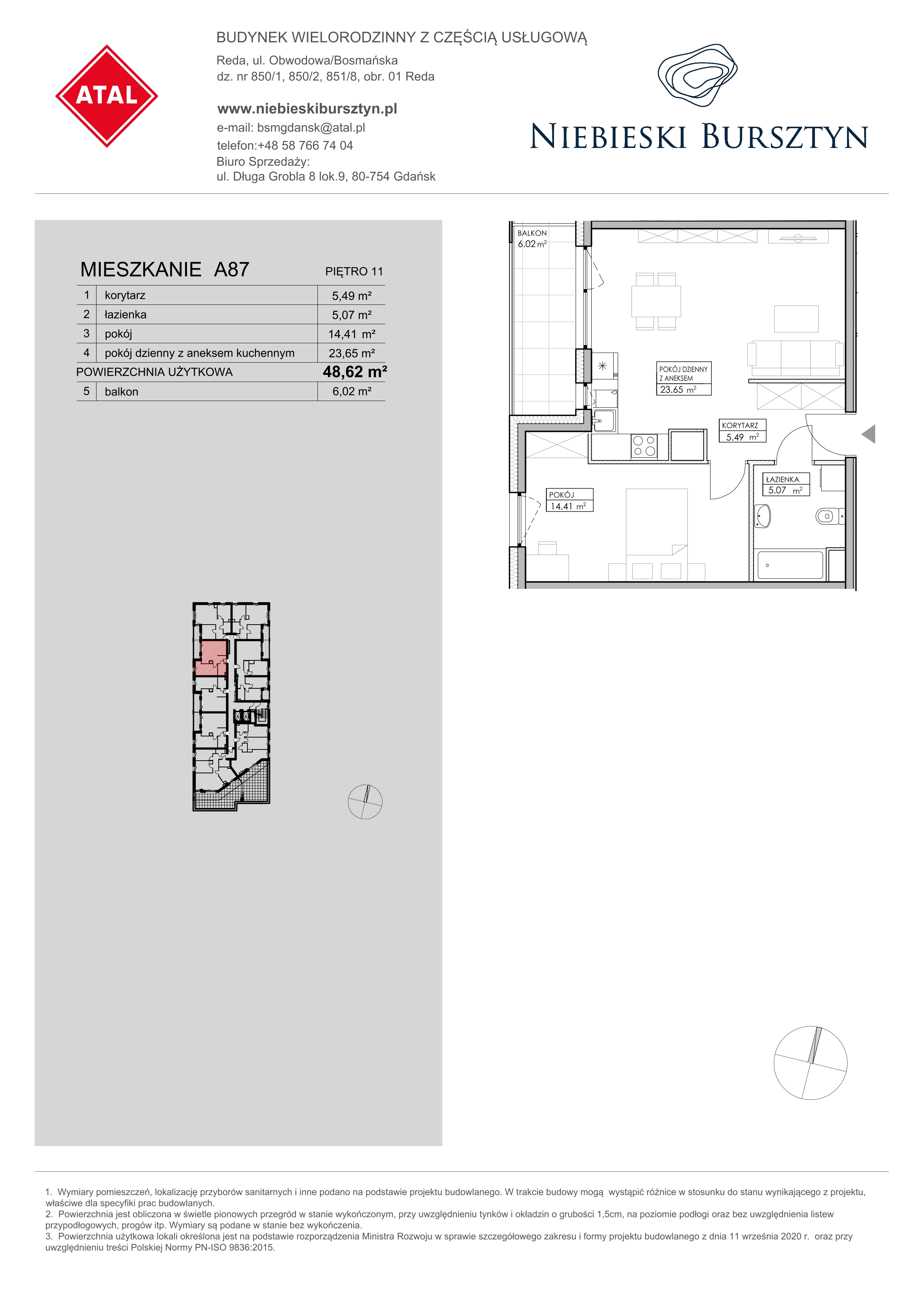 Mieszkanie 48,62 m², piętro 11, oferta nr A87, Niebieski Bursztyn, Reda, ul. Bosmańska-idx