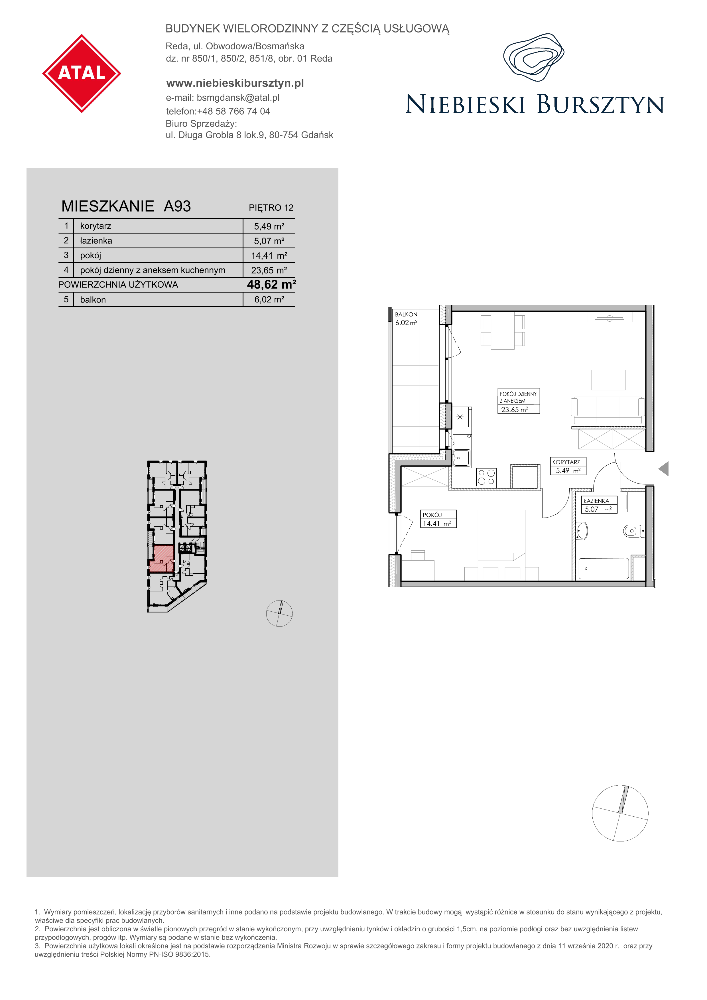 Mieszkanie 48,62 m², piętro 12, oferta nr A93, Niebieski Bursztyn, Reda, ul. Bosmańska-idx