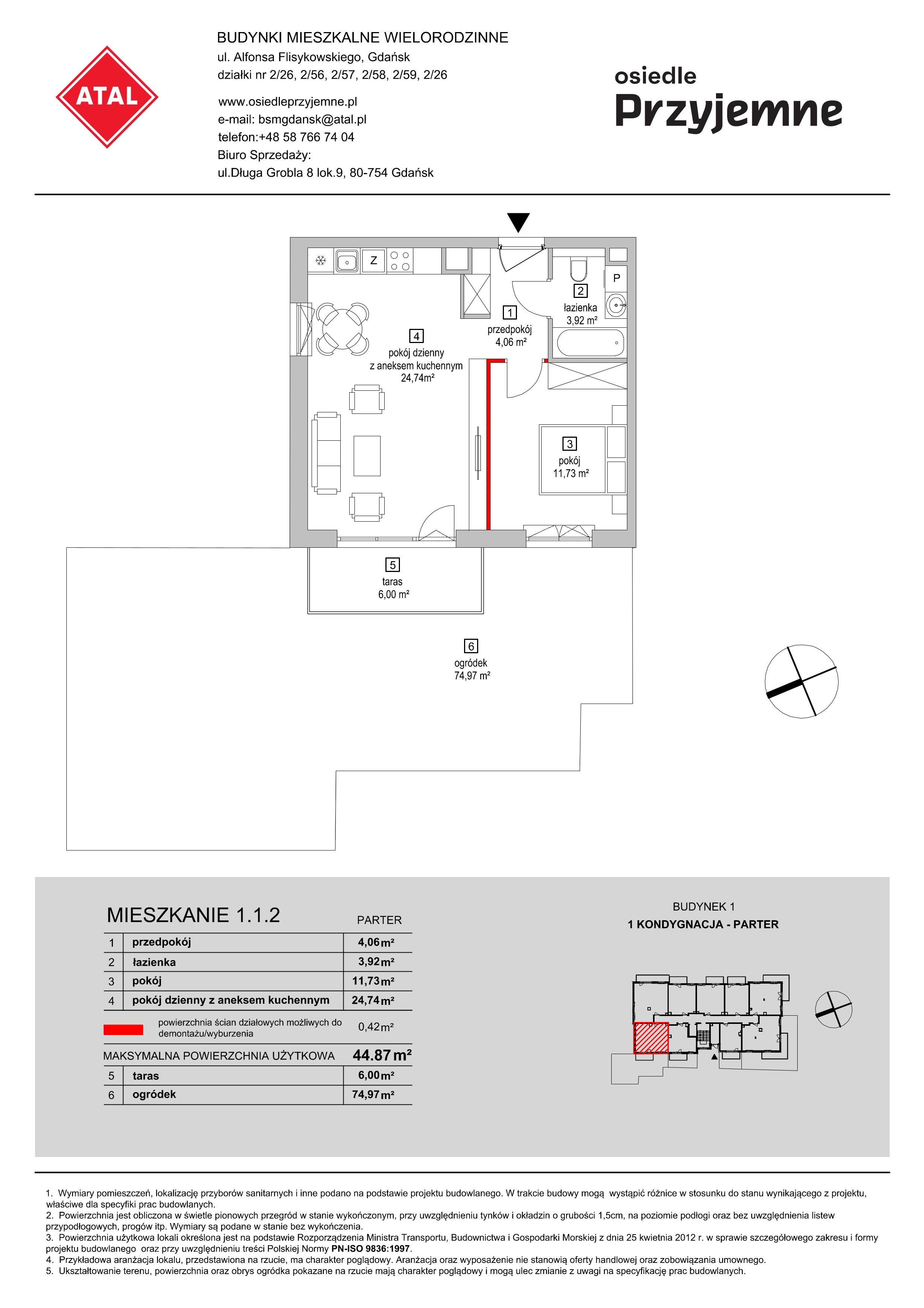 Mieszkanie 44,87 m², parter, oferta nr 1.1.2, Osiedle Przyjemne - etap I, Gdańsk, Jasień, ul. Flisykowskiego-idx