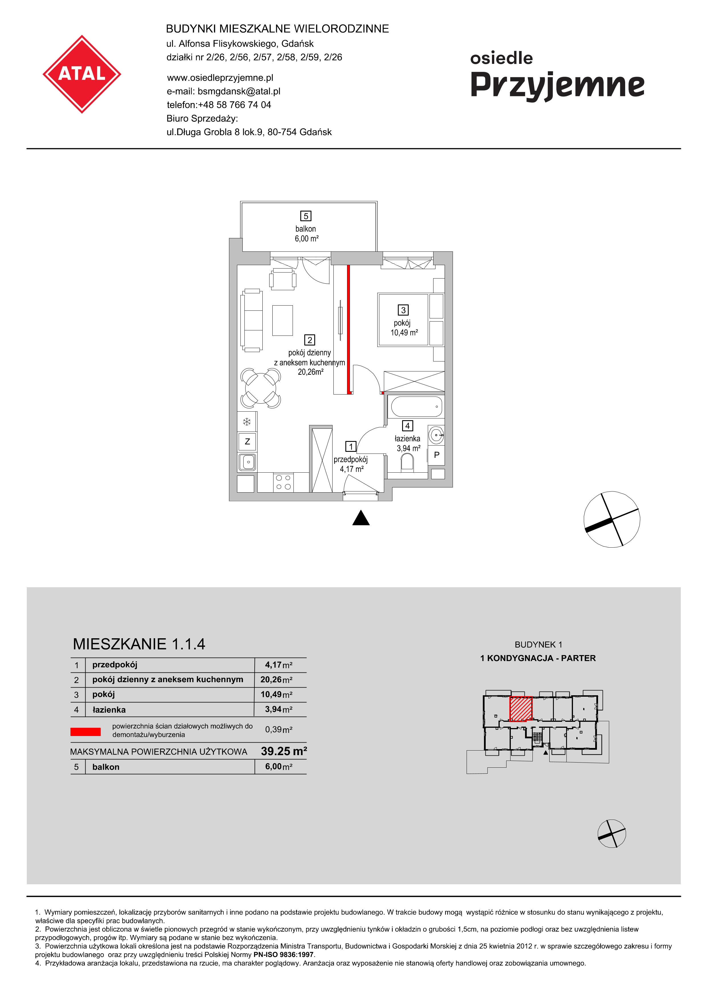 Mieszkanie 39,25 m², parter, oferta nr 1.1.4, Osiedle Przyjemne - etap I, Gdańsk, Jasień, ul. Flisykowskiego-idx