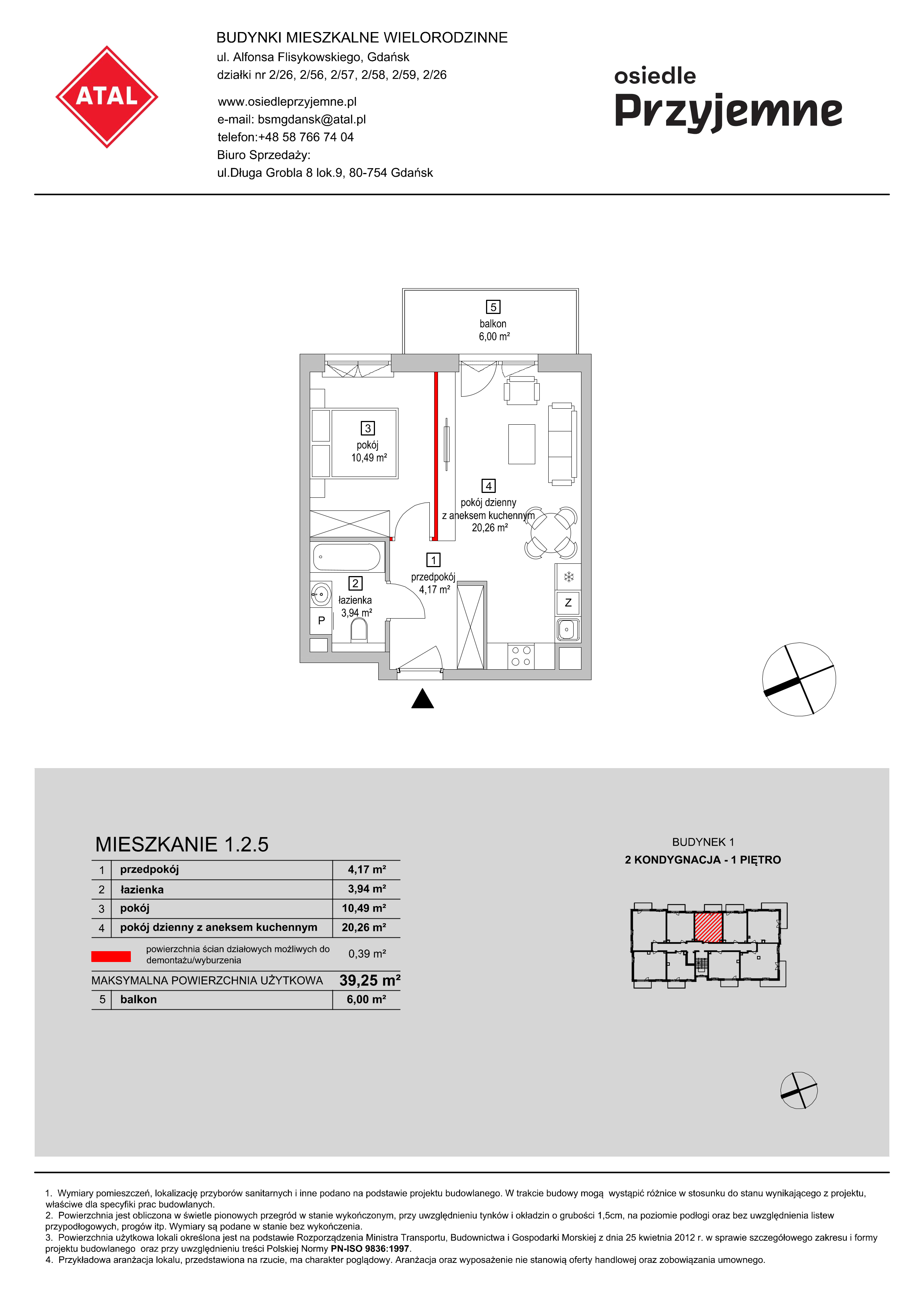 Mieszkanie 39,25 m², piętro 1, oferta nr 1.2.5, Osiedle Przyjemne - etap I, Gdańsk, Jasień, ul. Flisykowskiego-idx