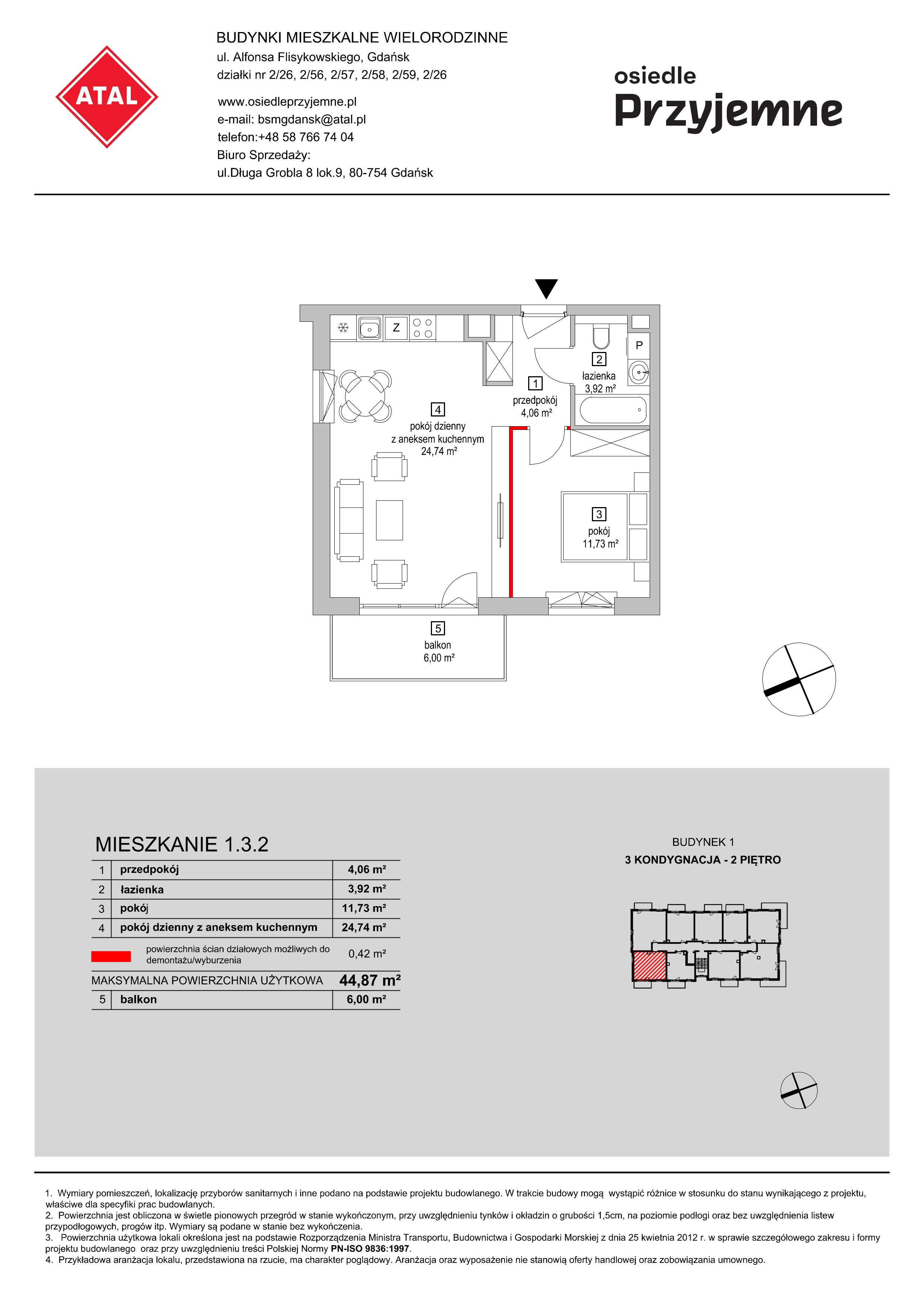 Mieszkanie 44,87 m², piętro 2, oferta nr 1.3.2, Osiedle Przyjemne - etap I, Gdańsk, Jasień, ul. Flisykowskiego-idx