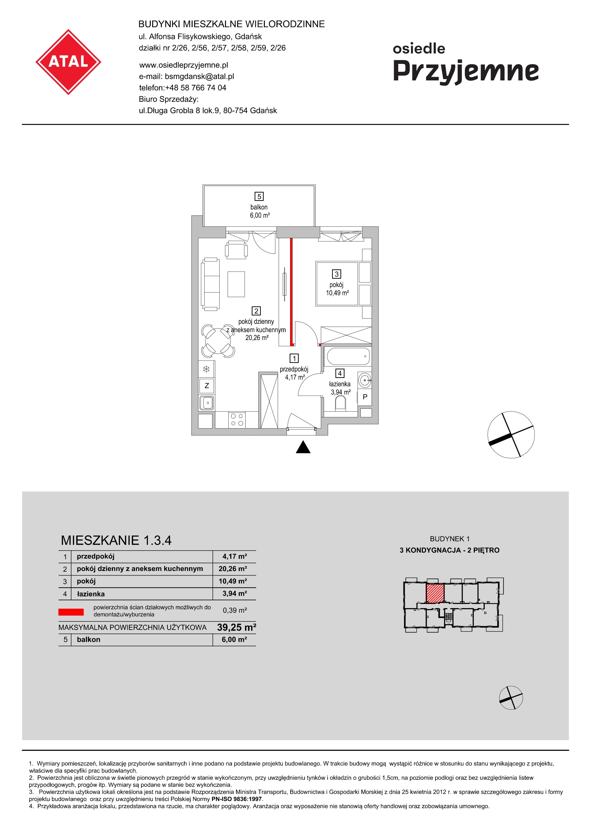 Mieszkanie 39,25 m², piętro 2, oferta nr 1.3.4, Osiedle Przyjemne - etap I, Gdańsk, Jasień, ul. Flisykowskiego-idx