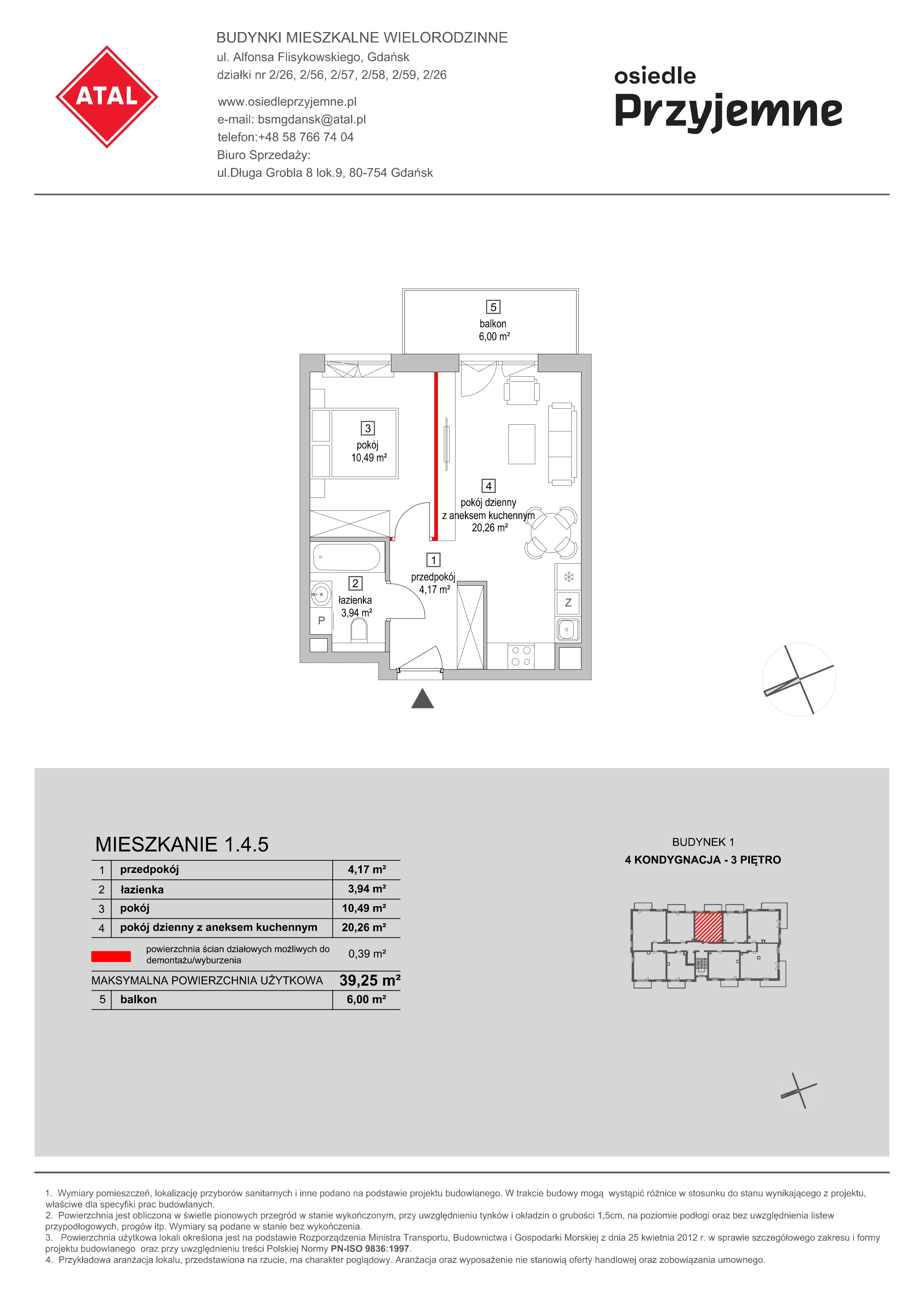 Mieszkanie 39,25 m², piętro 3, oferta nr 1.4.5, Osiedle Przyjemne - etap I, Gdańsk, Jasień, ul. Flisykowskiego-idx