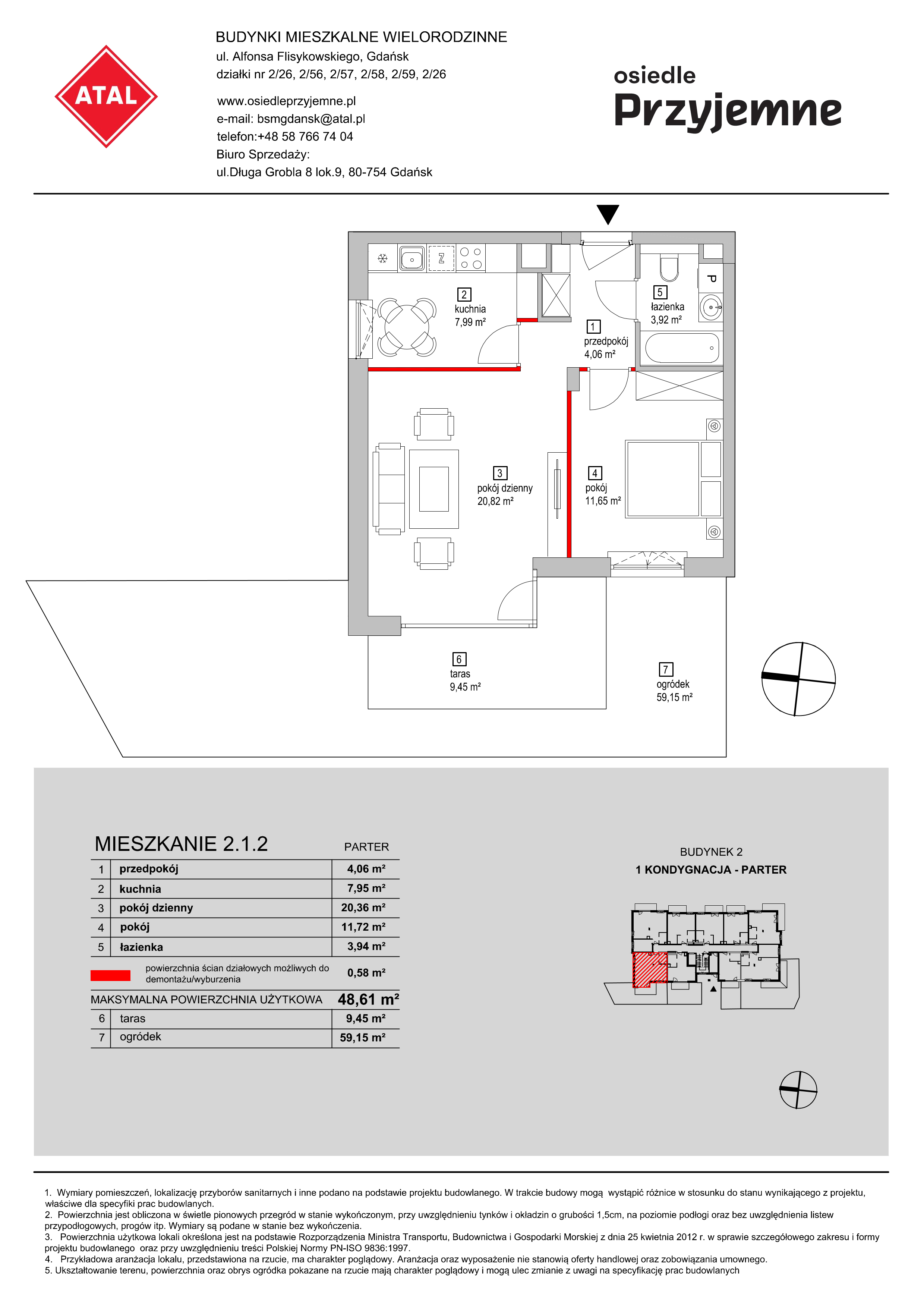 Mieszkanie 48,61 m², parter, oferta nr 2.1.2, Osiedle Przyjemne - etap I, Gdańsk, Jasień, ul. Flisykowskiego-idx