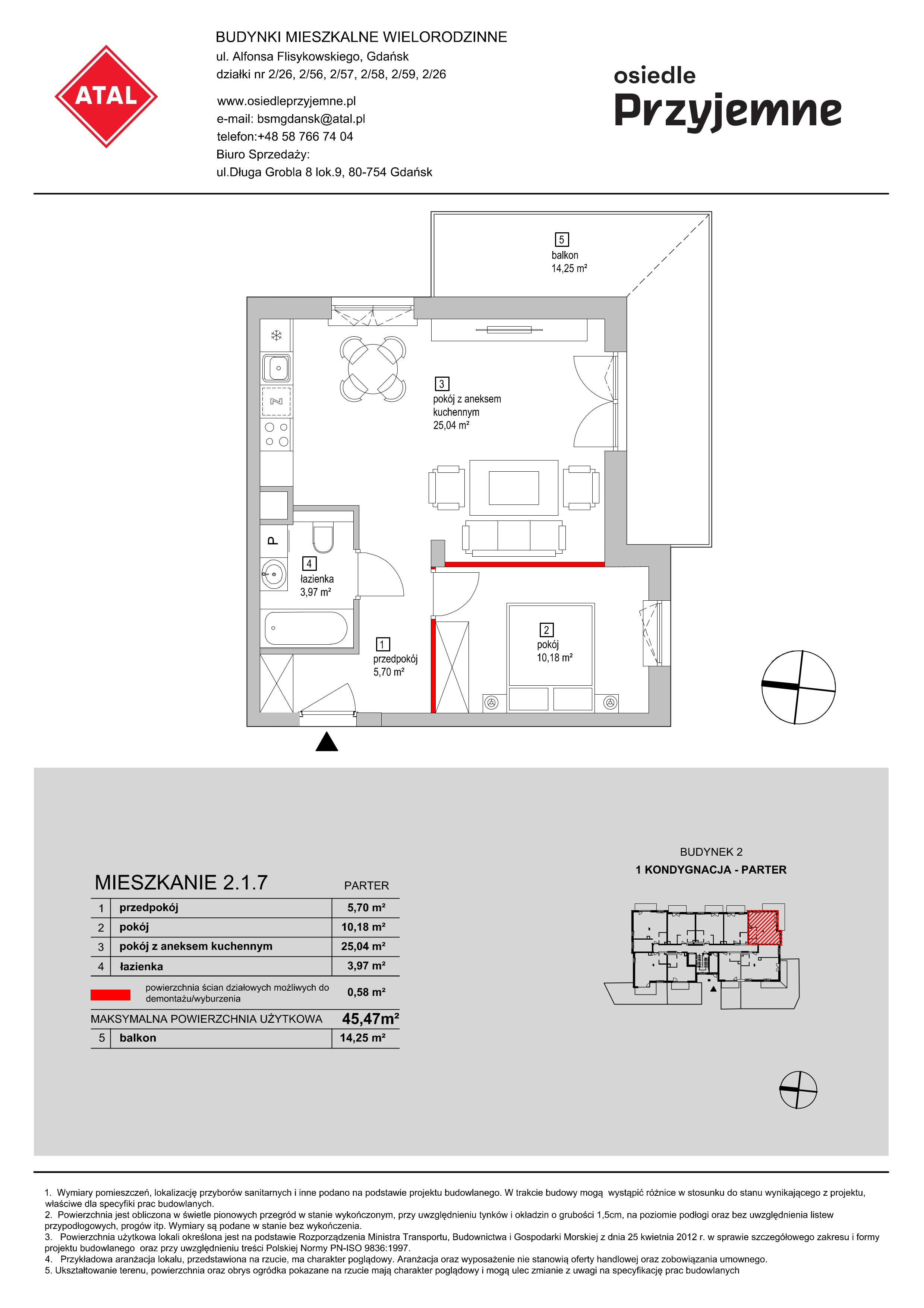 Mieszkanie 45,47 m², parter, oferta nr 2.1.7, Osiedle Przyjemne - etap I, Gdańsk, Jasień, ul. Flisykowskiego-idx