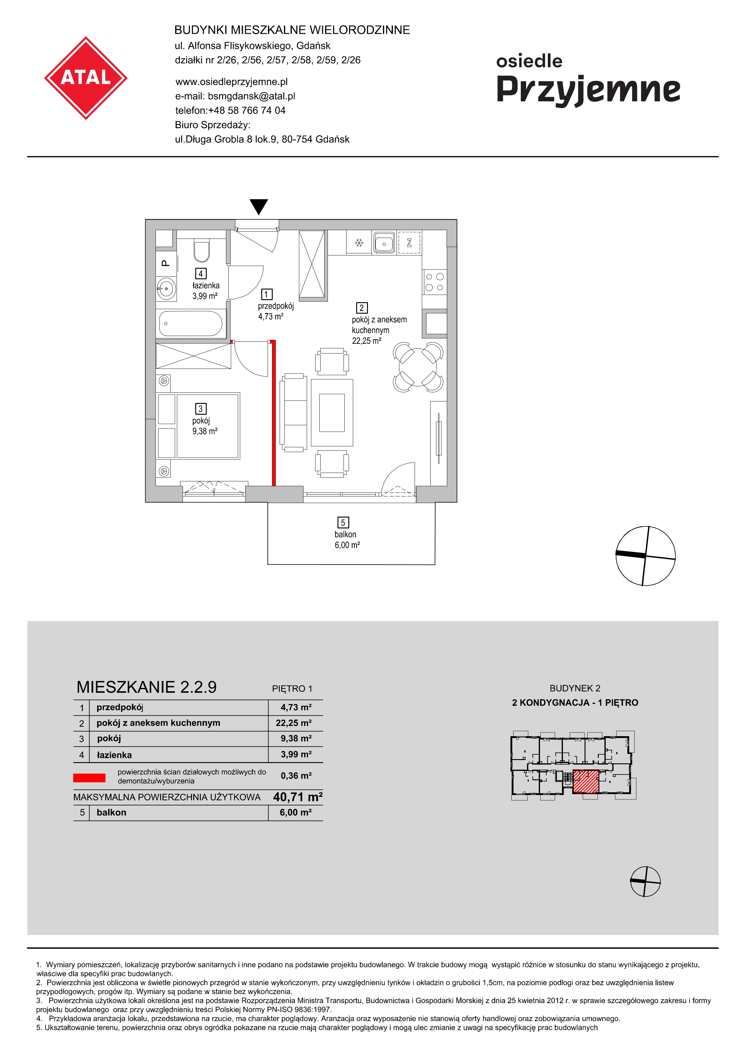 Mieszkanie 40,71 m², piętro 1, oferta nr 2.2.9, Osiedle Przyjemne - etap I, Gdańsk, Jasień, ul. Flisykowskiego-idx