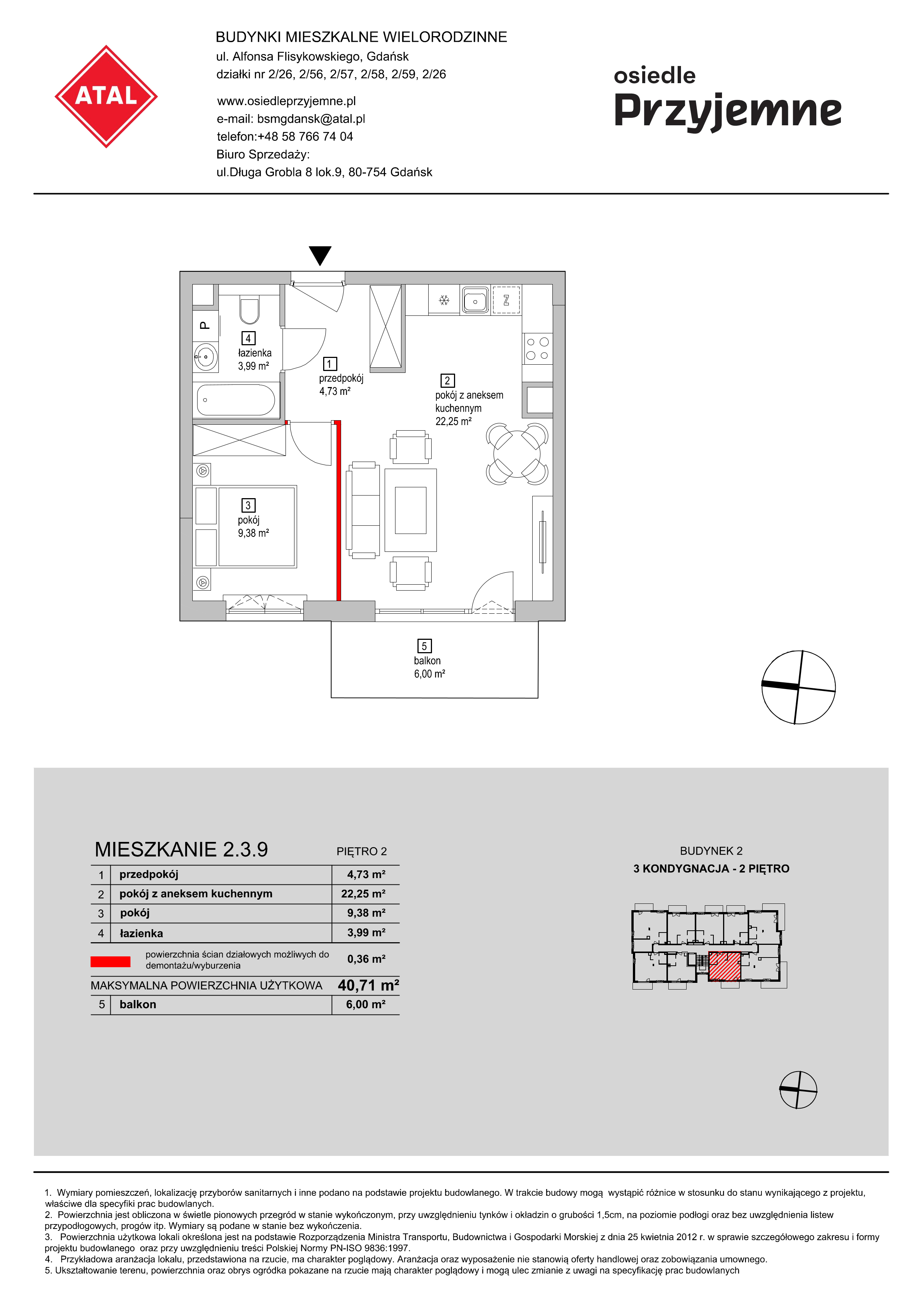 Mieszkanie 40,71 m², piętro 2, oferta nr 2.3.9, Osiedle Przyjemne - etap I, Gdańsk, Jasień, ul. Flisykowskiego-idx