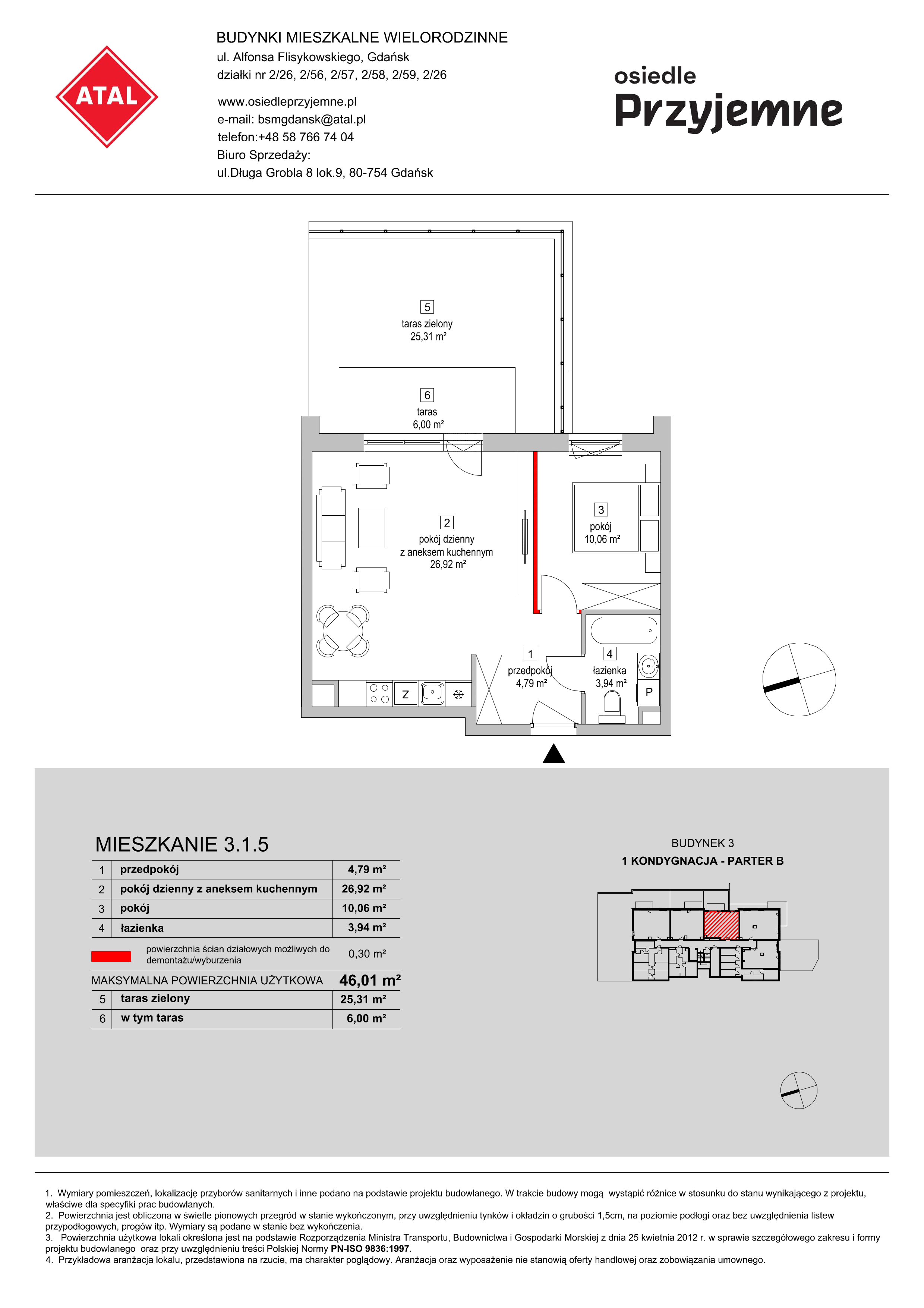 Mieszkanie 46,01 m², parter, oferta nr 3.1.5, Osiedle Przyjemne - etap II, Gdańsk, Jasień, ul. Flisykowskiego-idx