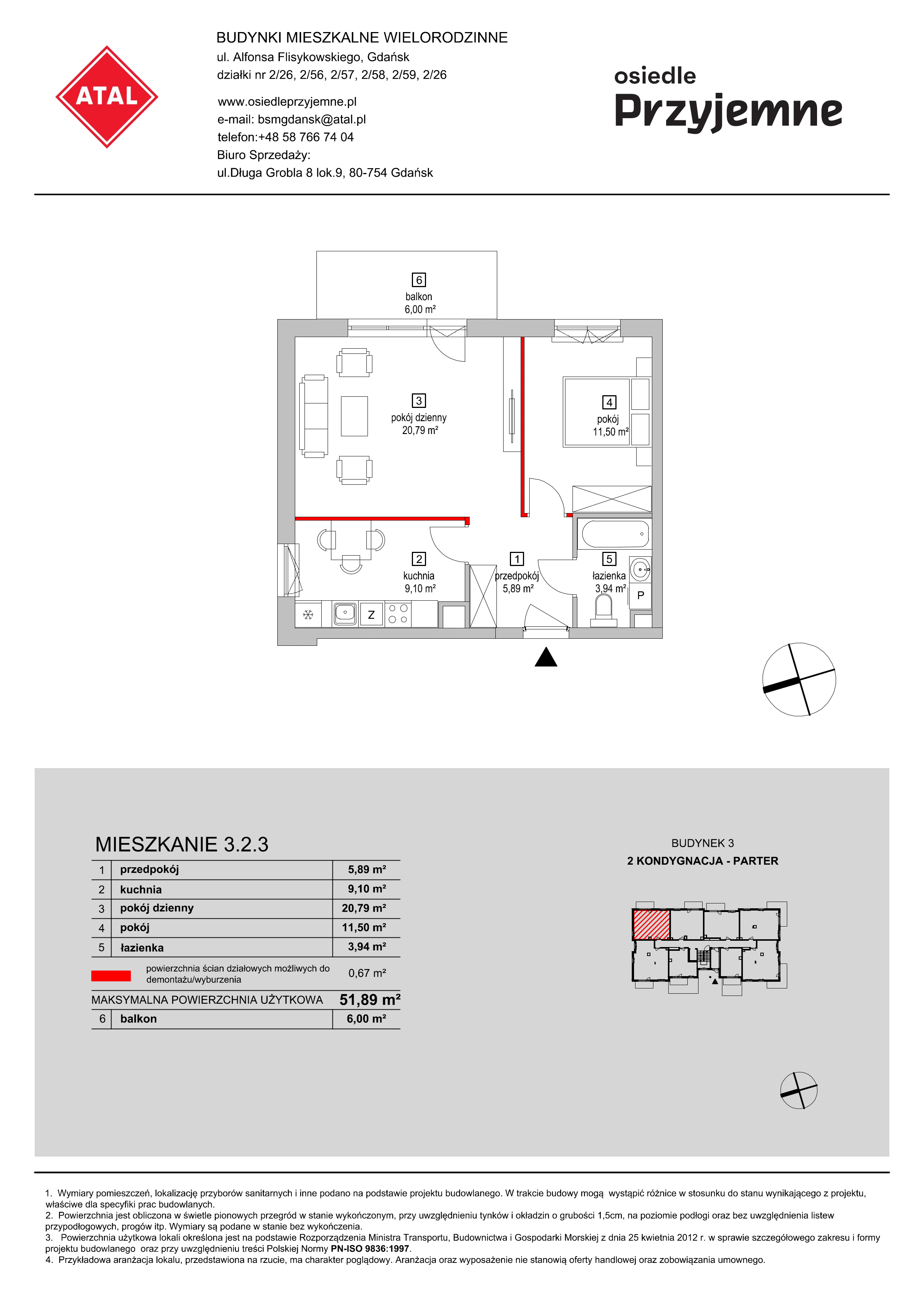 Mieszkanie 51,89 m², parter, oferta nr 3.2.3, Osiedle Przyjemne - etap II, Gdańsk, Jasień, ul. Flisykowskiego-idx