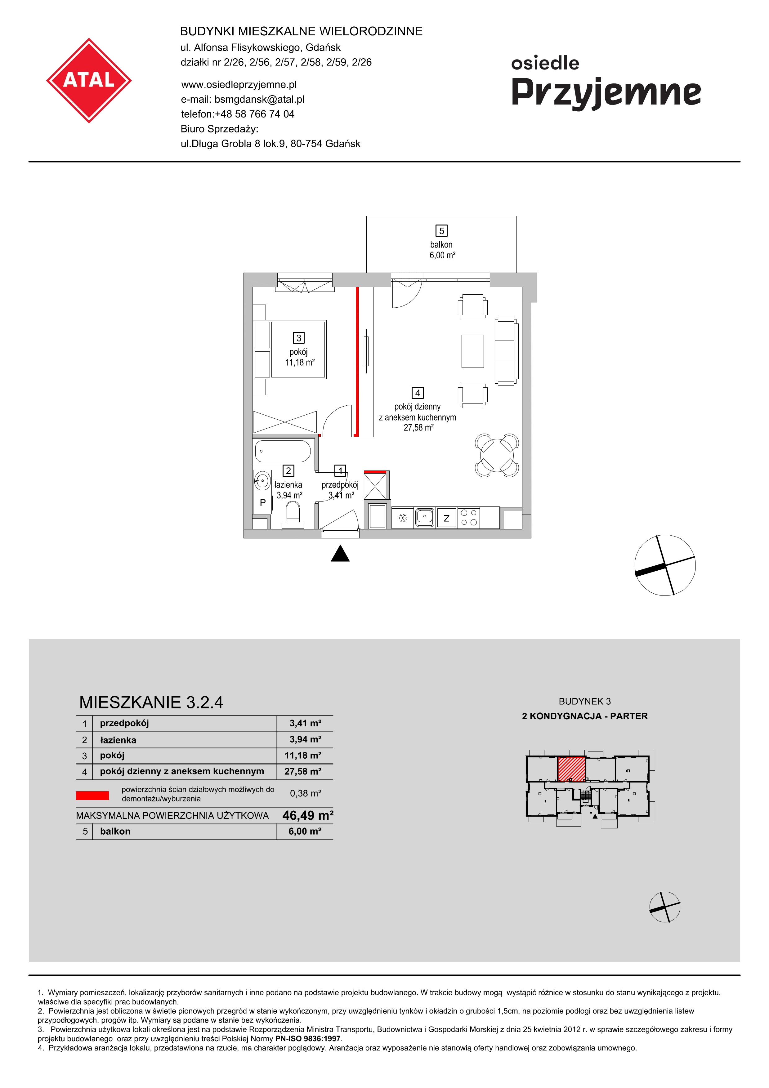 Mieszkanie 46,49 m², parter, oferta nr 3.2.4, Osiedle Przyjemne - etap II, Gdańsk, Jasień, ul. Flisykowskiego-idx