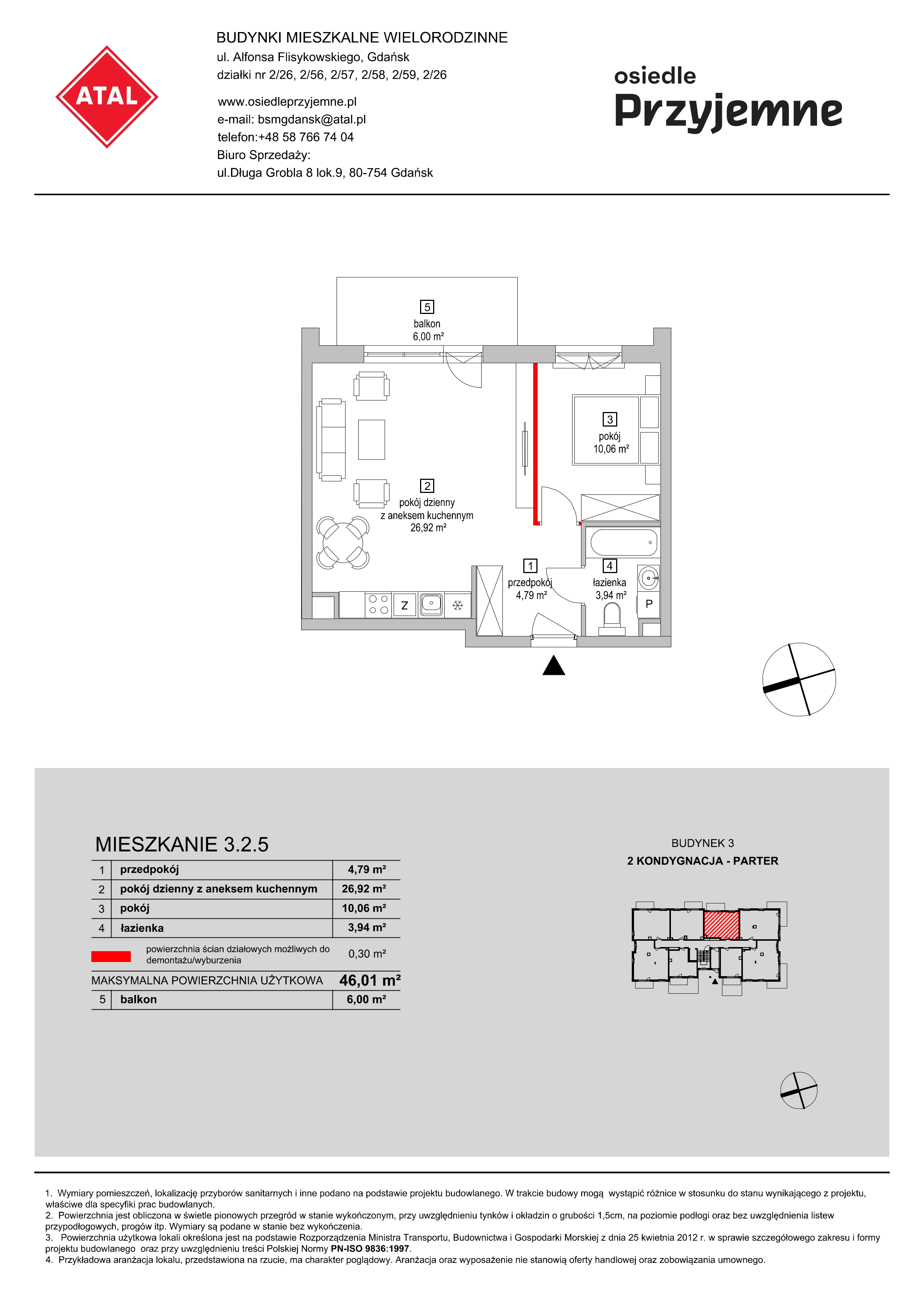 Mieszkanie 46,01 m², parter, oferta nr 3.2.5, Osiedle Przyjemne - etap II, Gdańsk, Jasień, ul. Flisykowskiego-idx