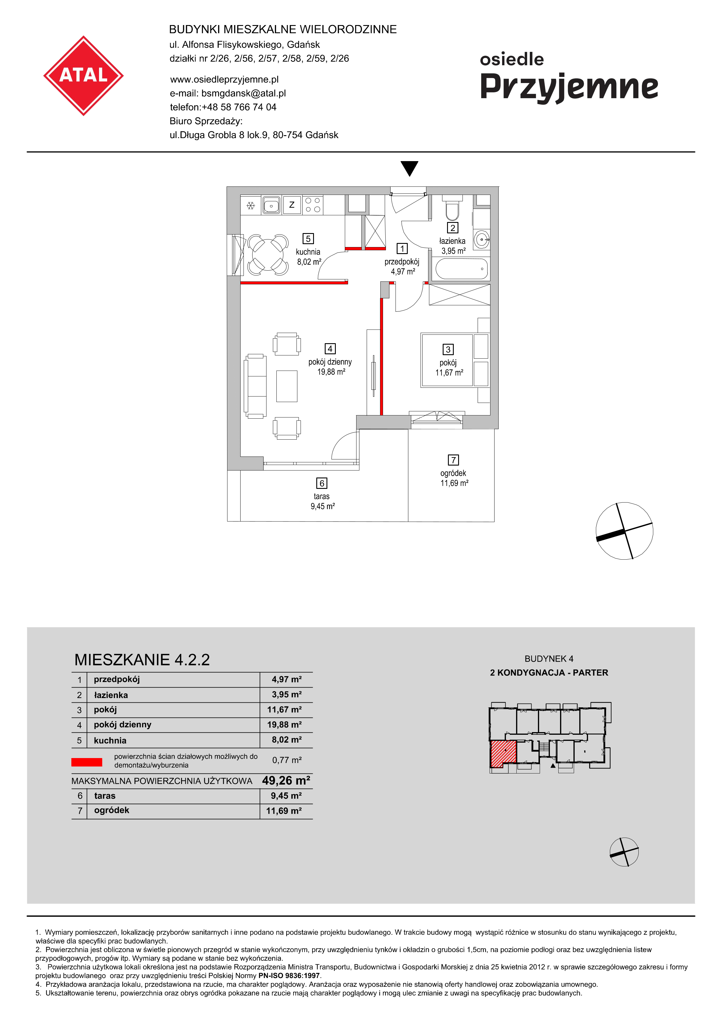 Mieszkanie 49,26 m², parter, oferta nr 4.2.2, Osiedle Przyjemne - etap II, Gdańsk, Jasień, ul. Flisykowskiego-idx