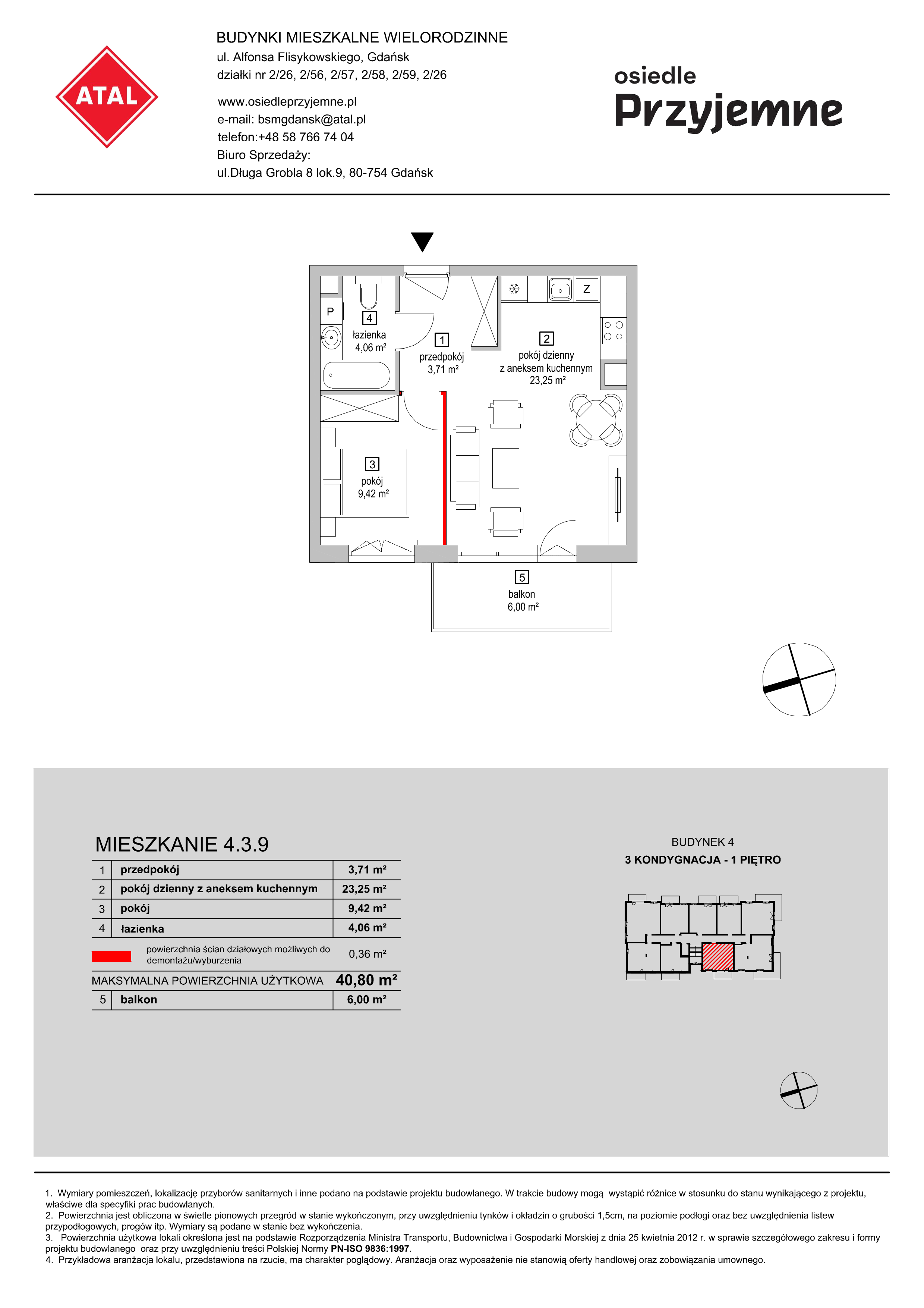 Mieszkanie 40,80 m², piętro 1, oferta nr 4.3.9, Osiedle Przyjemne - etap II, Gdańsk, Jasień, ul. Flisykowskiego-idx