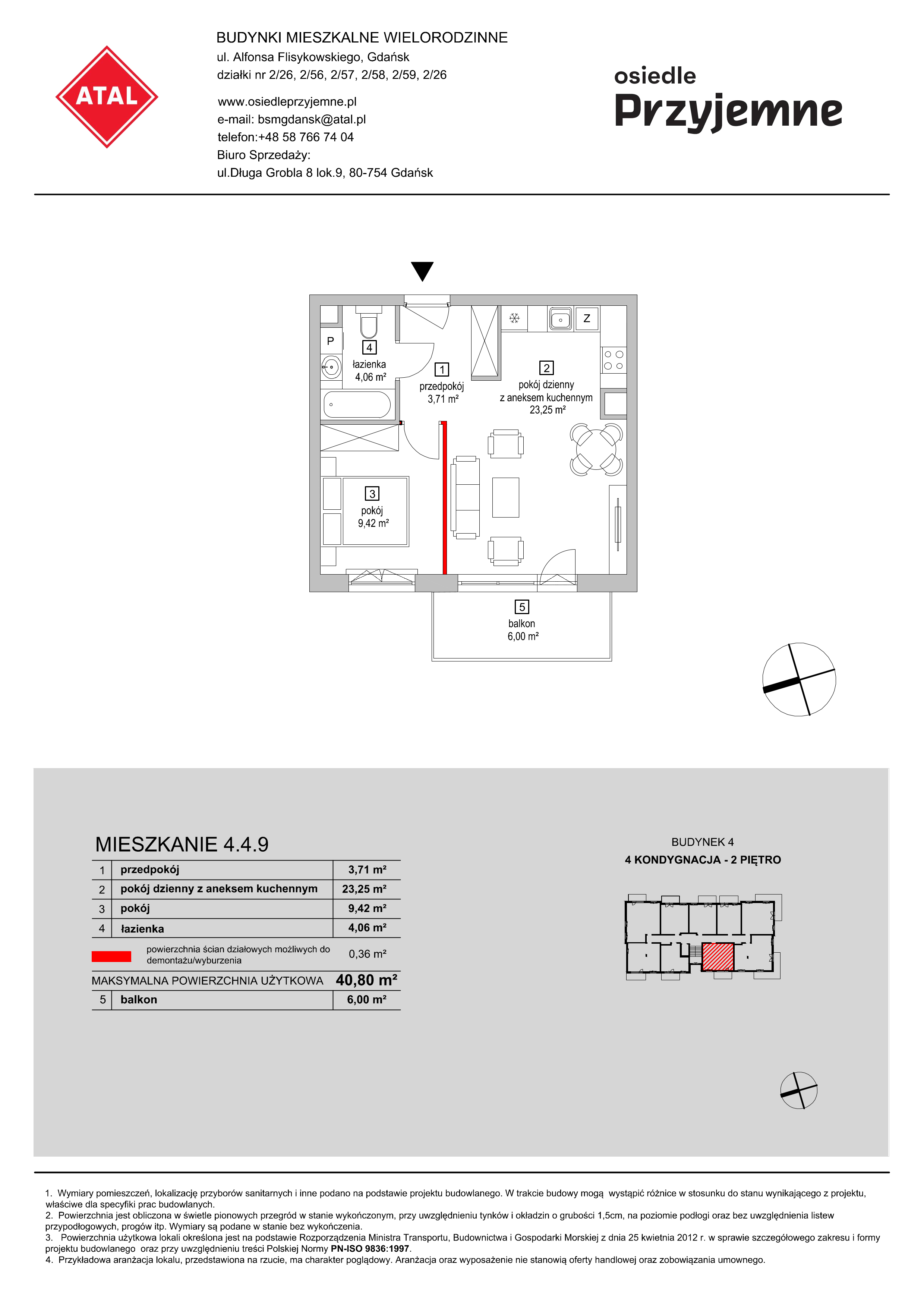 Mieszkanie 40,80 m², piętro 2, oferta nr 4.4.9, Osiedle Przyjemne - etap II, Gdańsk, Jasień, ul. Flisykowskiego-idx