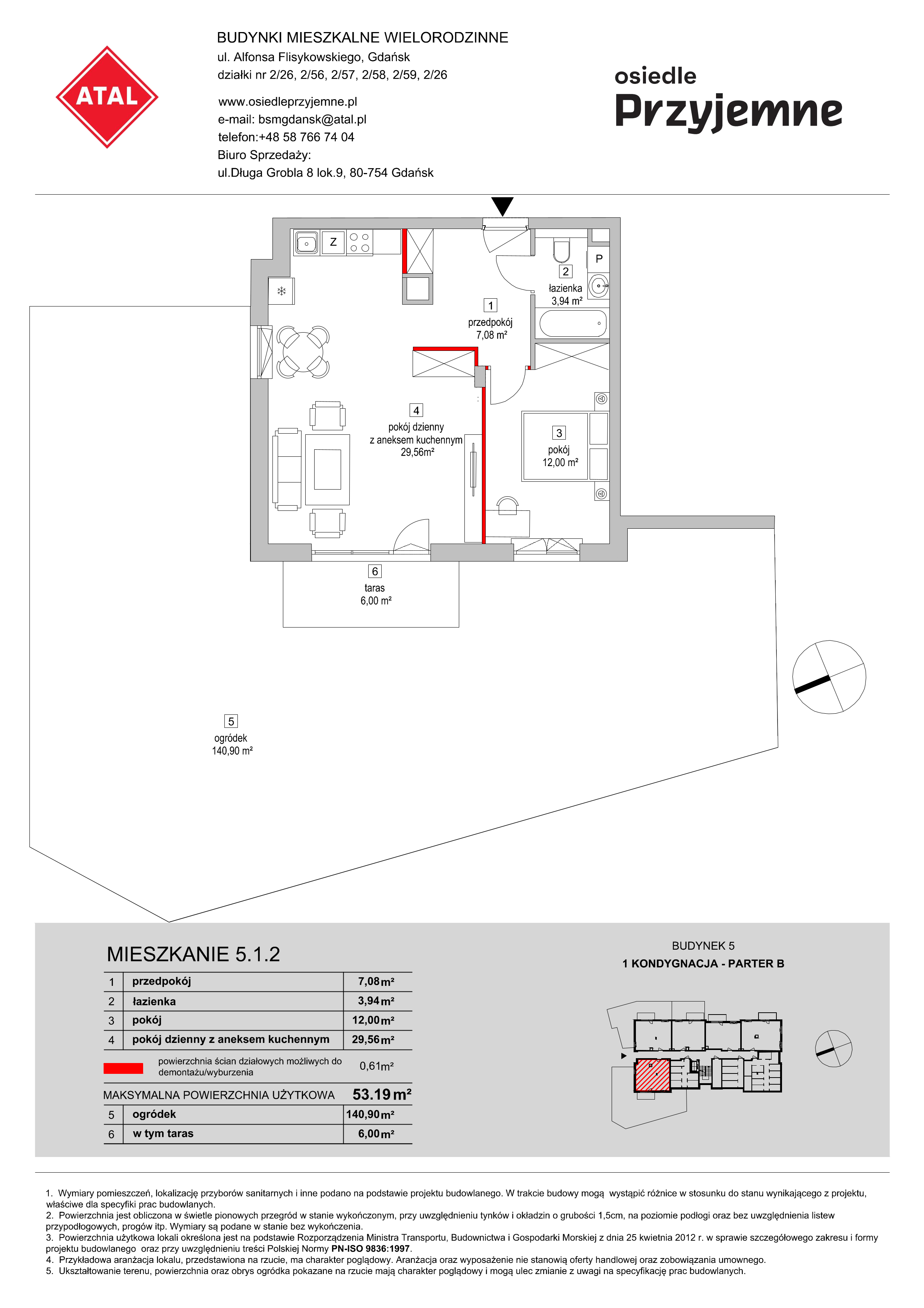 Mieszkanie 53,19 m², parter, oferta nr 5.1.2, Osiedle Przyjemne - etap II, Gdańsk, Jasień, ul. Flisykowskiego-idx