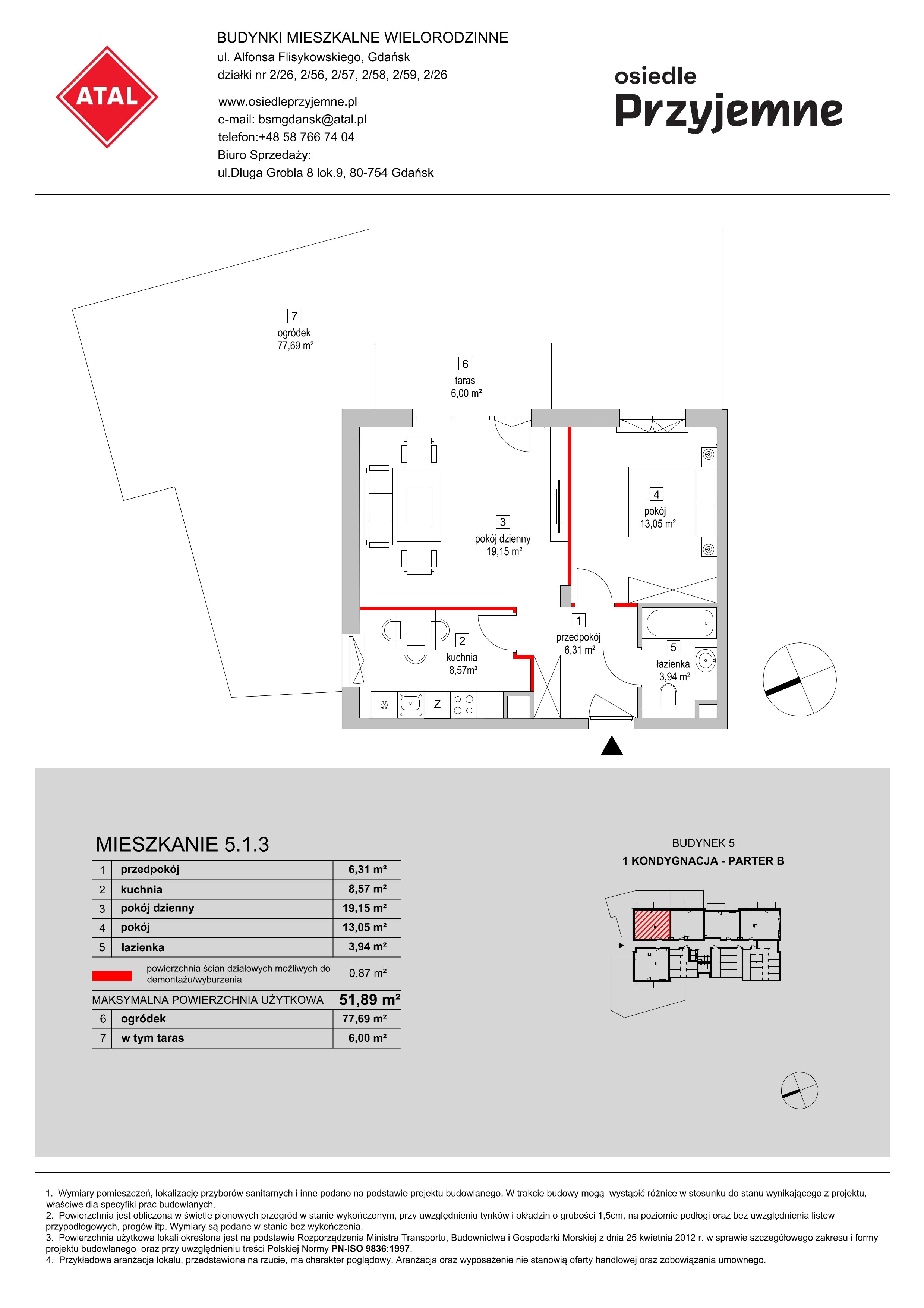 Mieszkanie 51,89 m², parter, oferta nr 5.1.3, Osiedle Przyjemne - etap II, Gdańsk, Jasień, ul. Flisykowskiego-idx