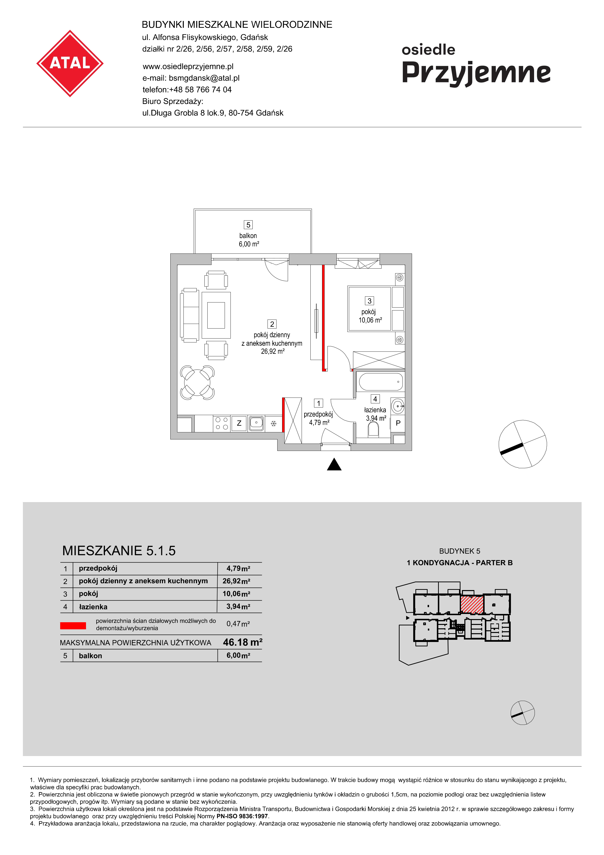 Mieszkanie 46,18 m², parter, oferta nr 5.1.5, Osiedle Przyjemne - etap II, Gdańsk, Jasień, ul. Flisykowskiego-idx