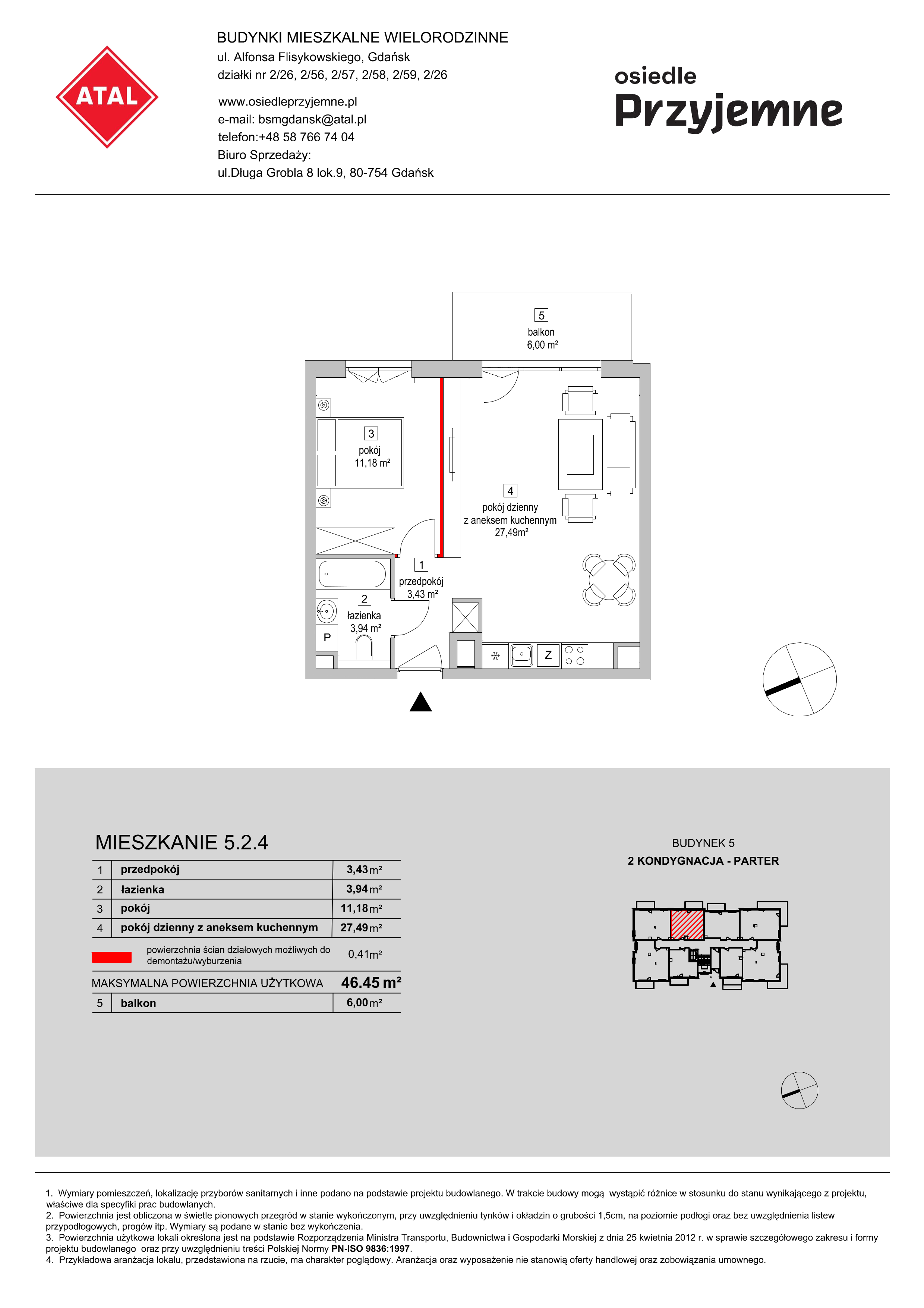 Mieszkanie 46,45 m², parter, oferta nr 5.2.4, Osiedle Przyjemne - etap II, Gdańsk, Jasień, ul. Flisykowskiego-idx