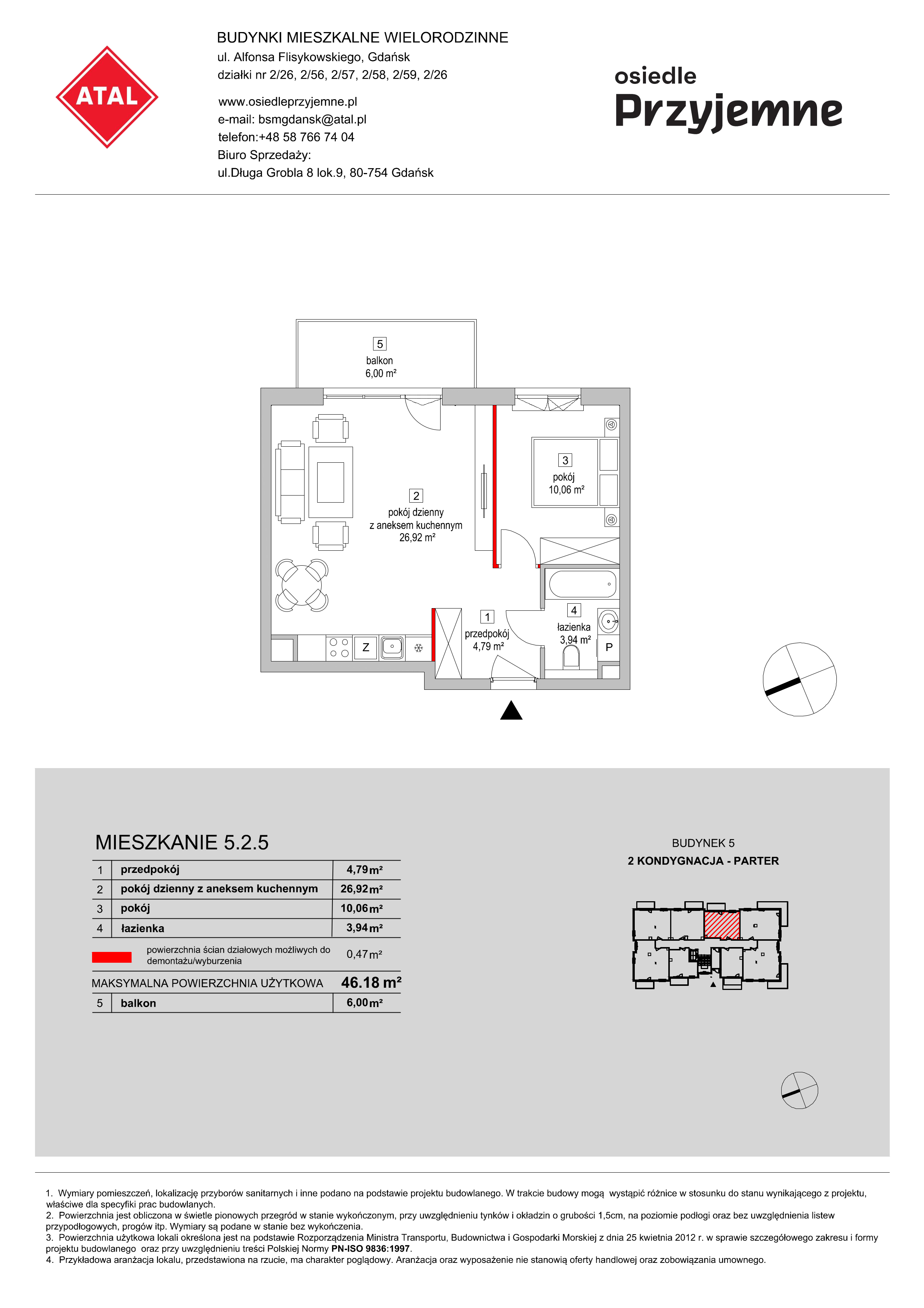 Mieszkanie 46,18 m², parter, oferta nr 5.2.5, Osiedle Przyjemne - etap II, Gdańsk, Jasień, ul. Flisykowskiego-idx