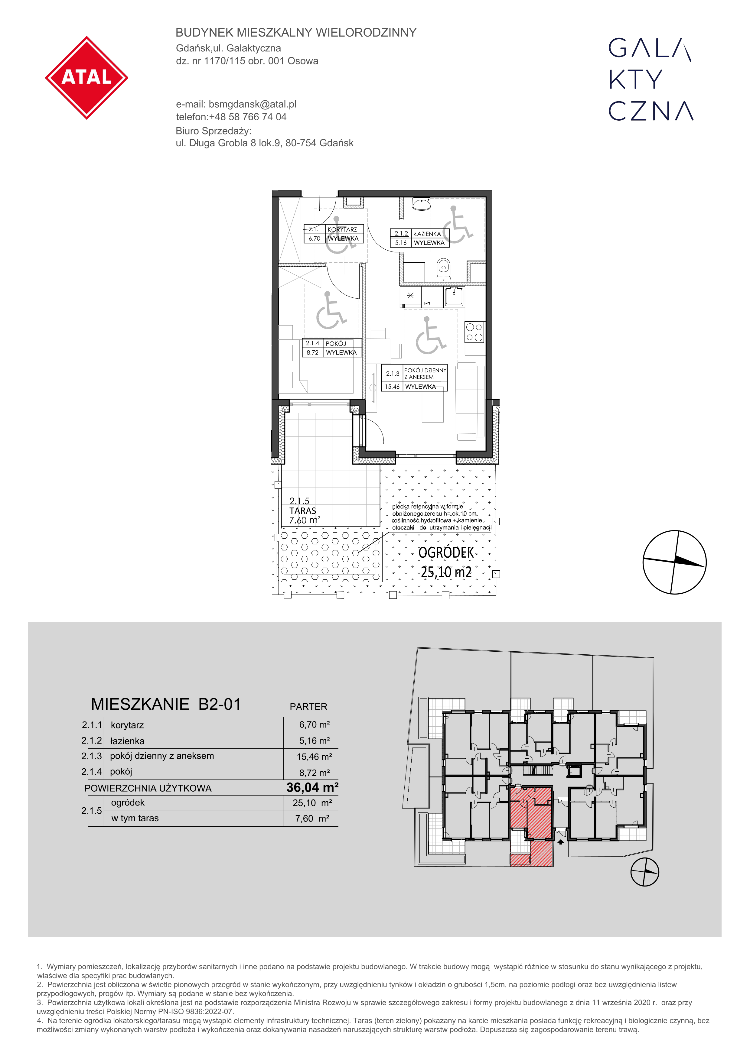 Mieszkanie 36,04 m², parter, oferta nr B2-01, Galaktyczna, Gdańsk, Osowa, ul. Galaktyczna-idx