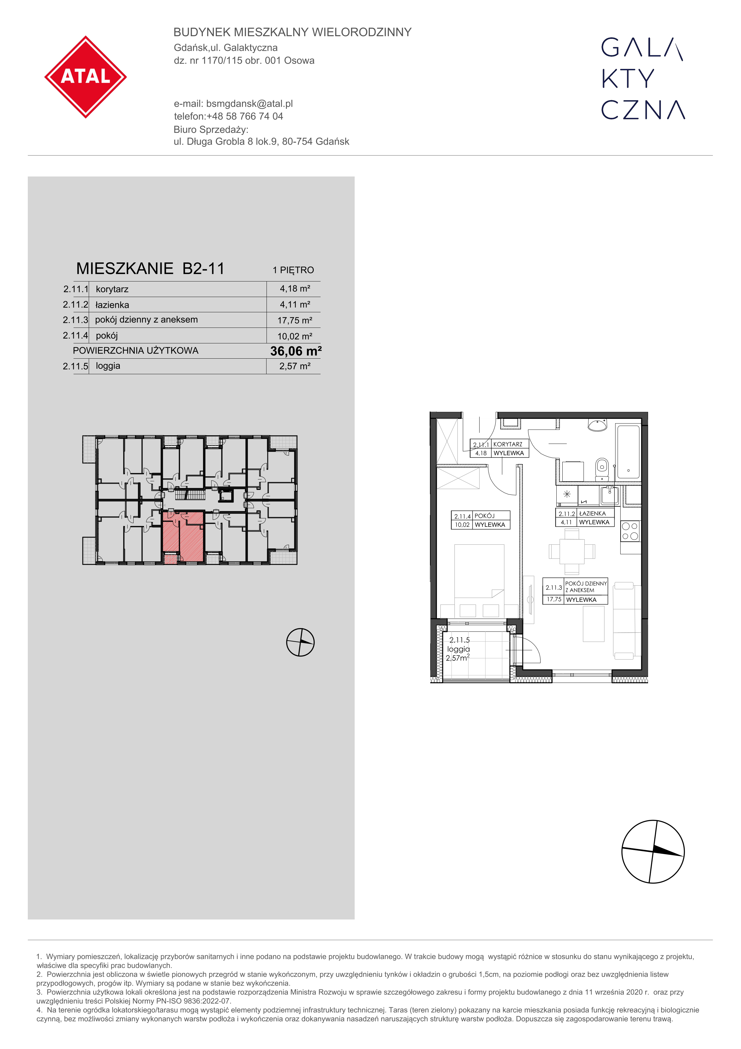 Mieszkanie 36,06 m², piętro 1, oferta nr B2-11, Galaktyczna, Gdańsk, Osowa, ul. Galaktyczna-idx