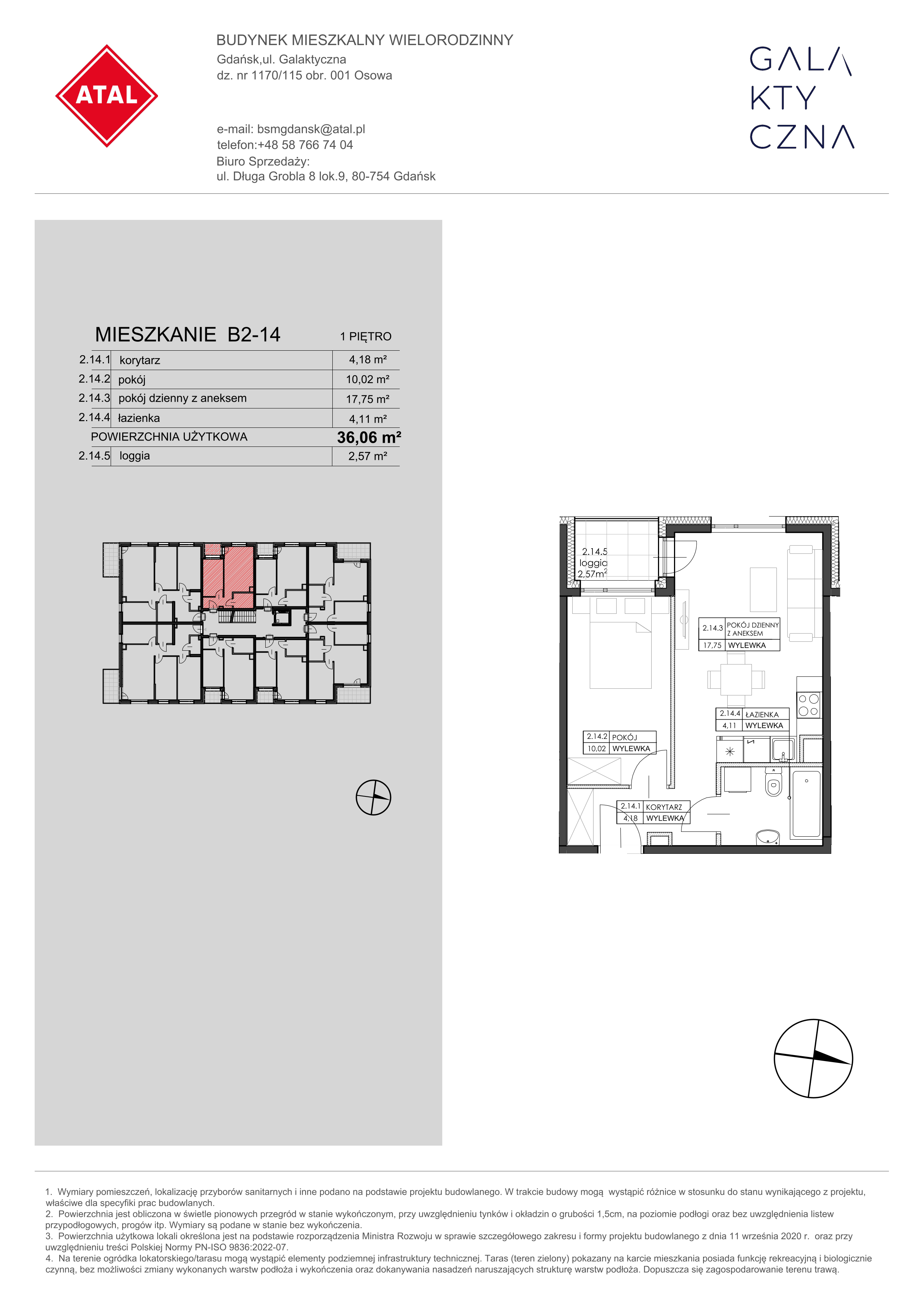 Mieszkanie 36,06 m², piętro 1, oferta nr B2-14, Galaktyczna, Gdańsk, Osowa, ul. Galaktyczna-idx