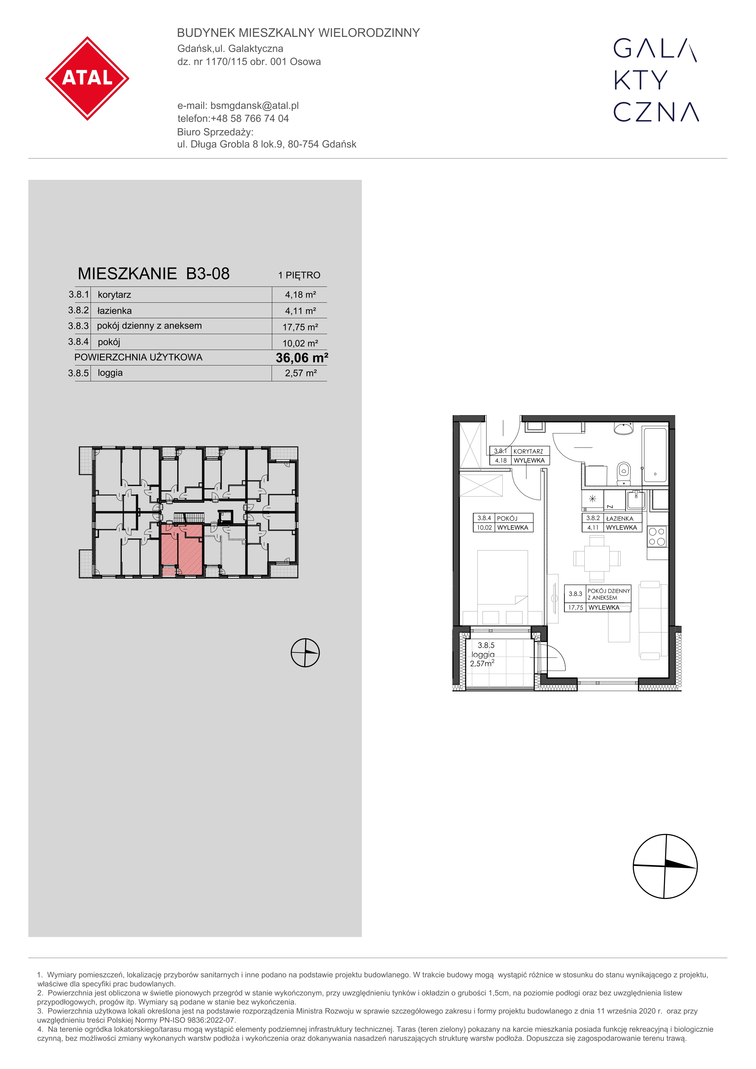 Mieszkanie 36,06 m², piętro 1, oferta nr B3-08, Galaktyczna, Gdańsk, Osowa, ul. Galaktyczna-idx