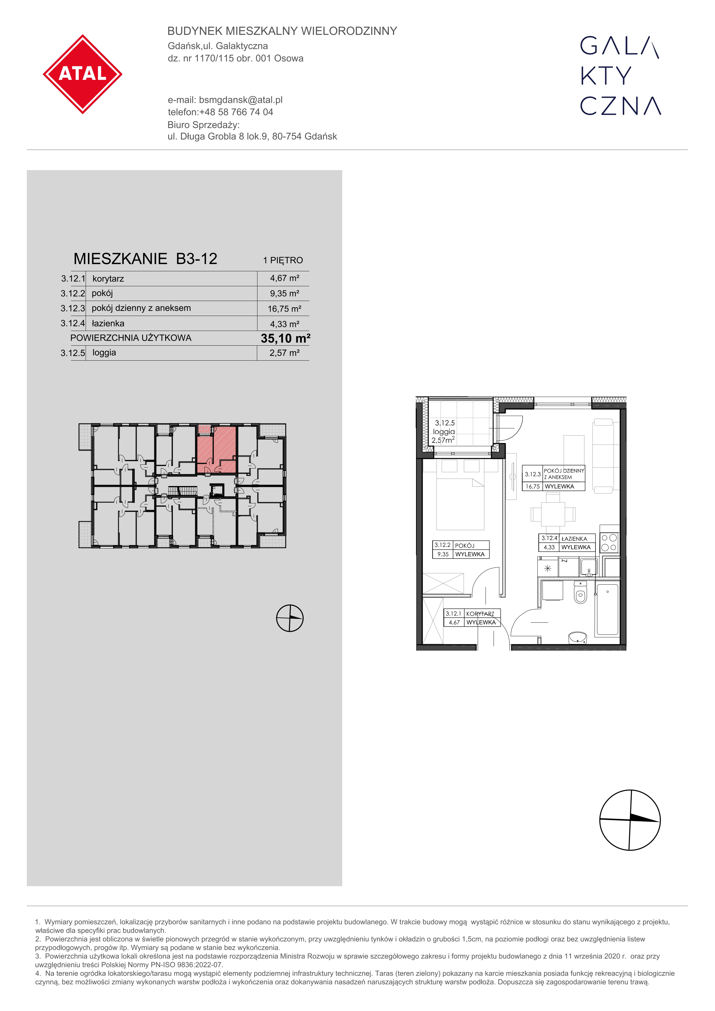 Mieszkanie 35,10 m², piętro 1, oferta nr B3-12, Galaktyczna, Gdańsk, Osowa, ul. Galaktyczna-idx