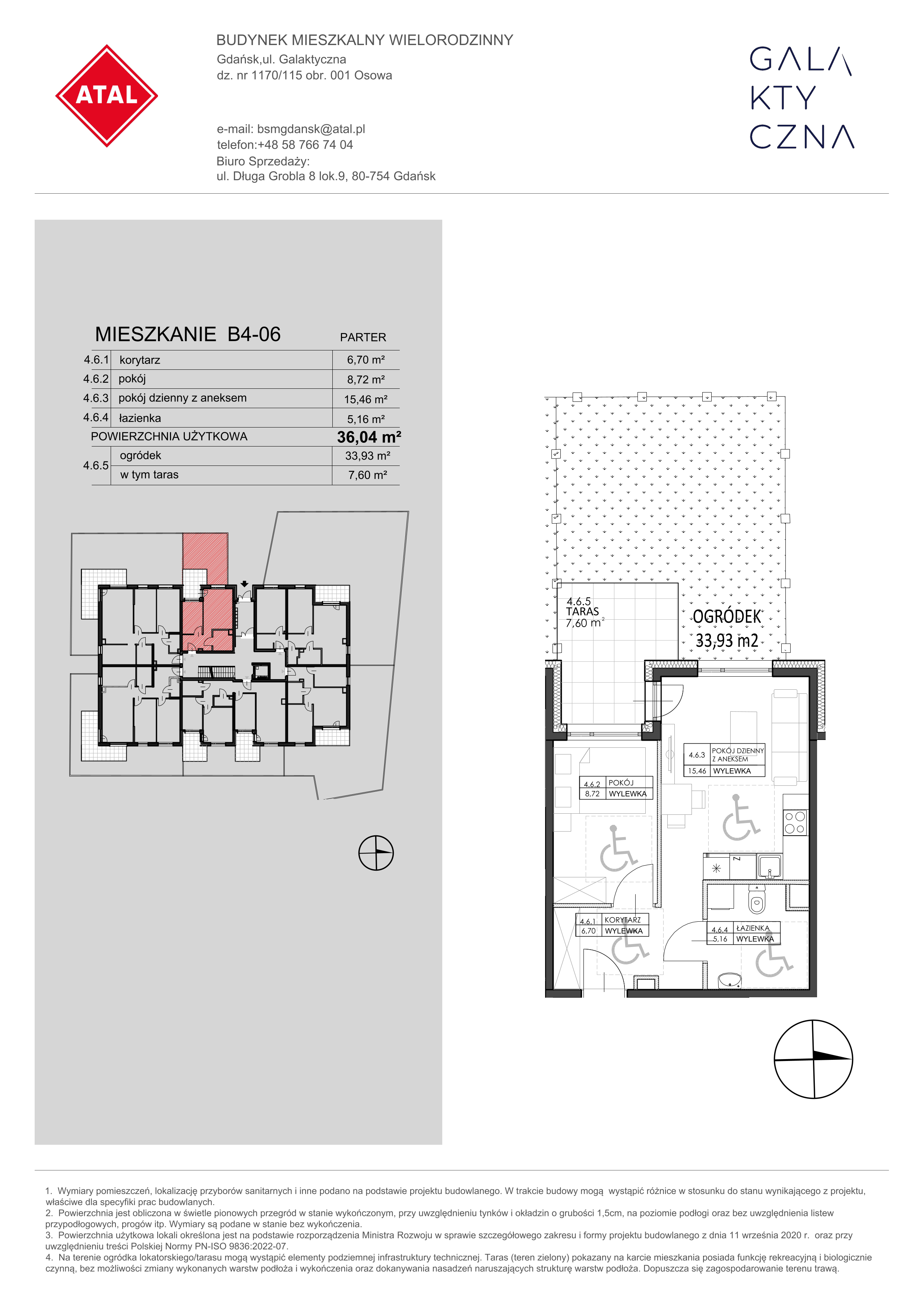 Mieszkanie 36,04 m², parter, oferta nr B4-06, Galaktyczna, Gdańsk, Osowa, ul. Galaktyczna-idx