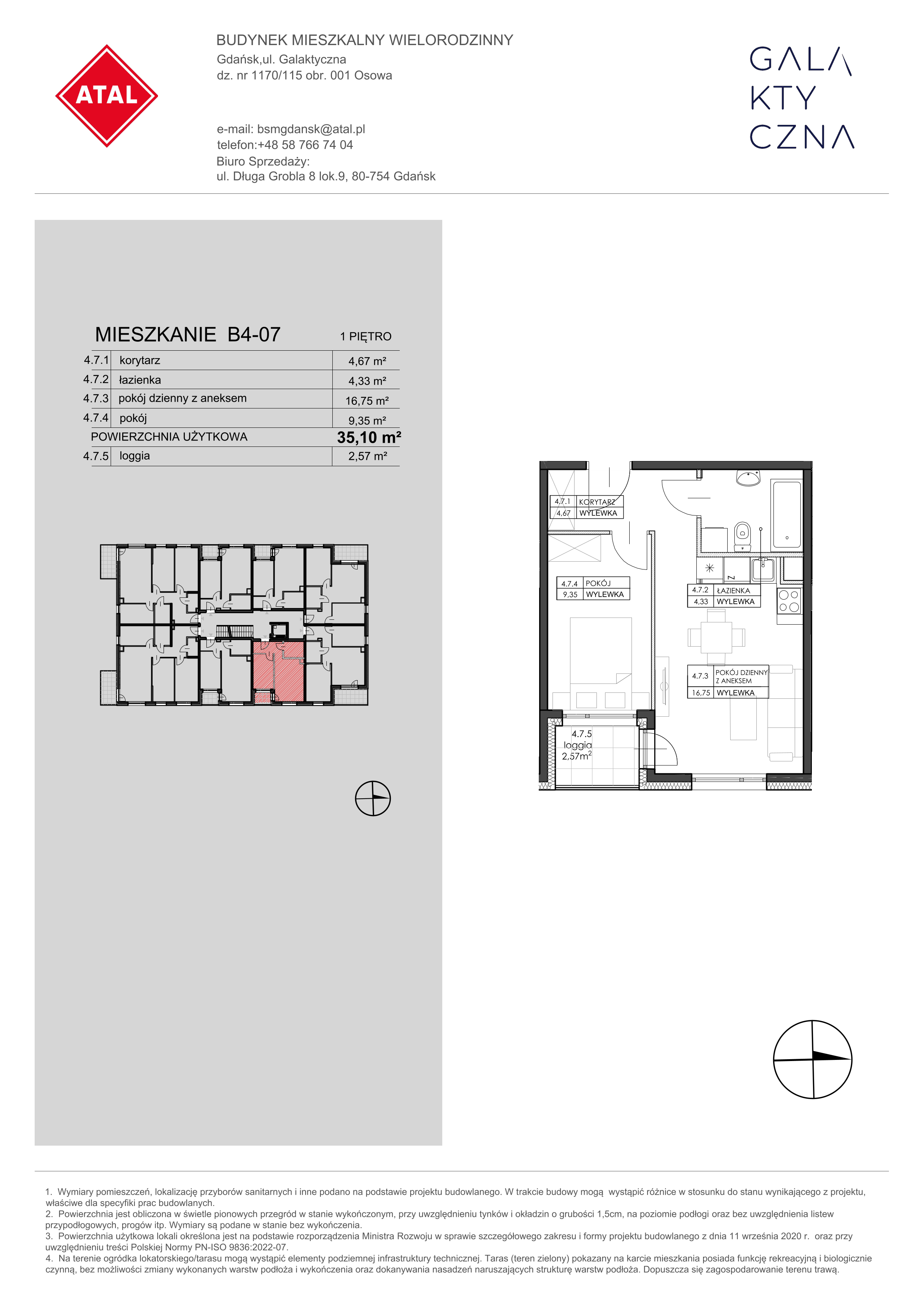 Mieszkanie 35,10 m², piętro 1, oferta nr B4-07, Galaktyczna, Gdańsk, Osowa, ul. Galaktyczna-idx