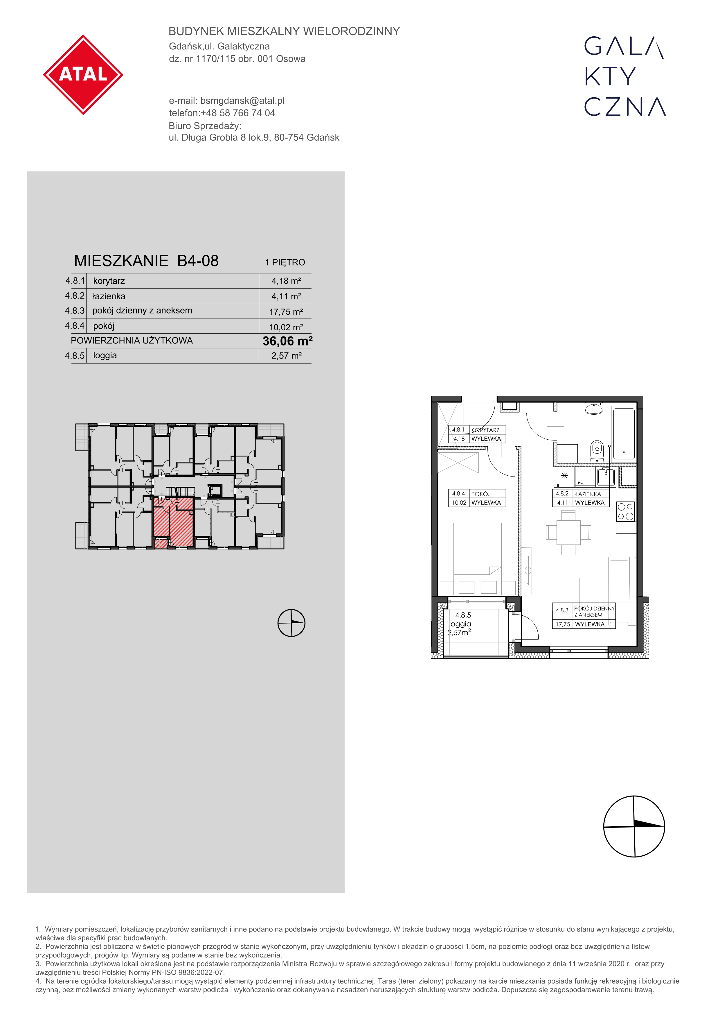 Mieszkanie 36,06 m², piętro 1, oferta nr B4-08, Galaktyczna, Gdańsk, Osowa, ul. Galaktyczna-idx