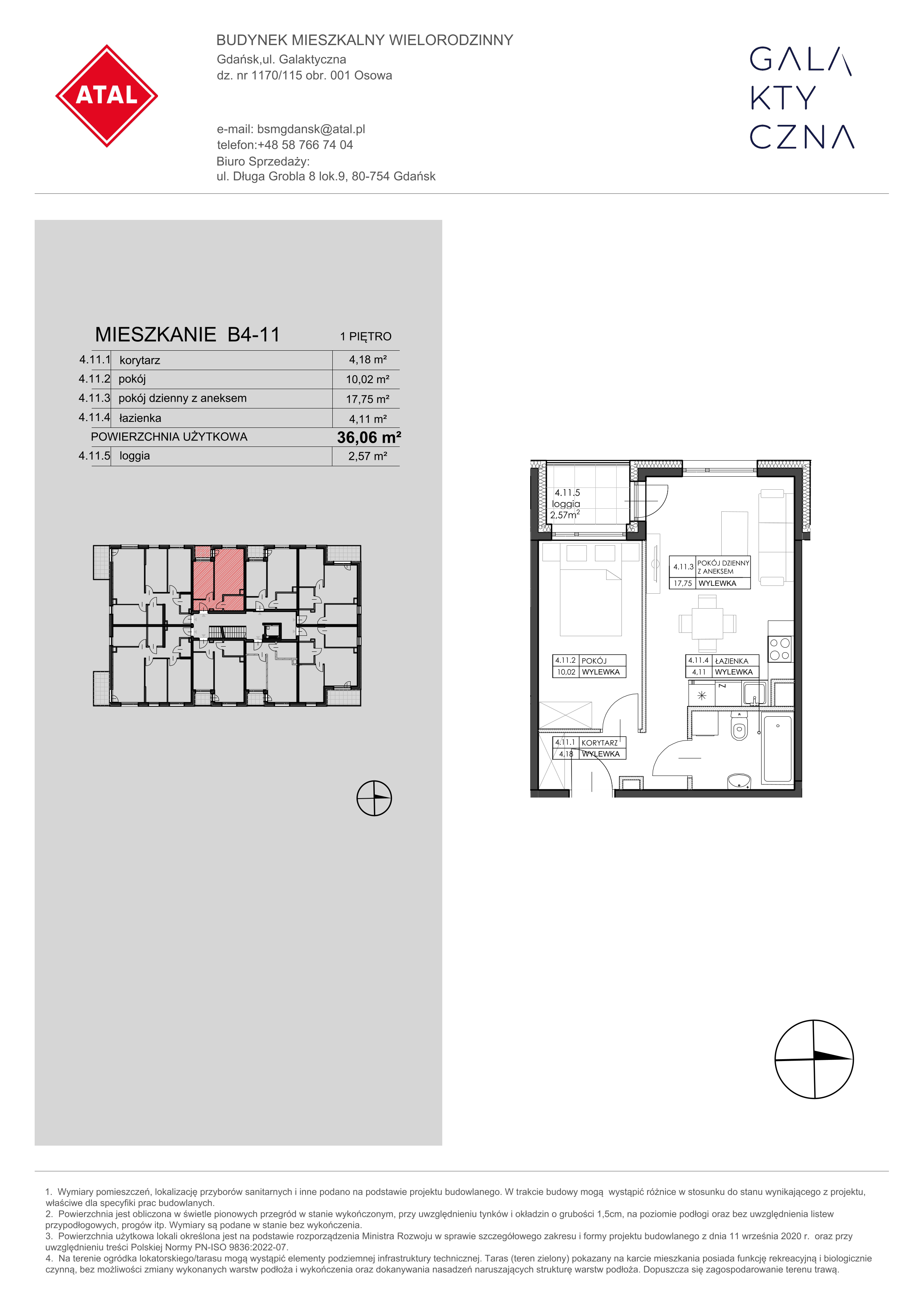 Mieszkanie 36,06 m², piętro 1, oferta nr B4-11, Galaktyczna, Gdańsk, Osowa, ul. Galaktyczna-idx